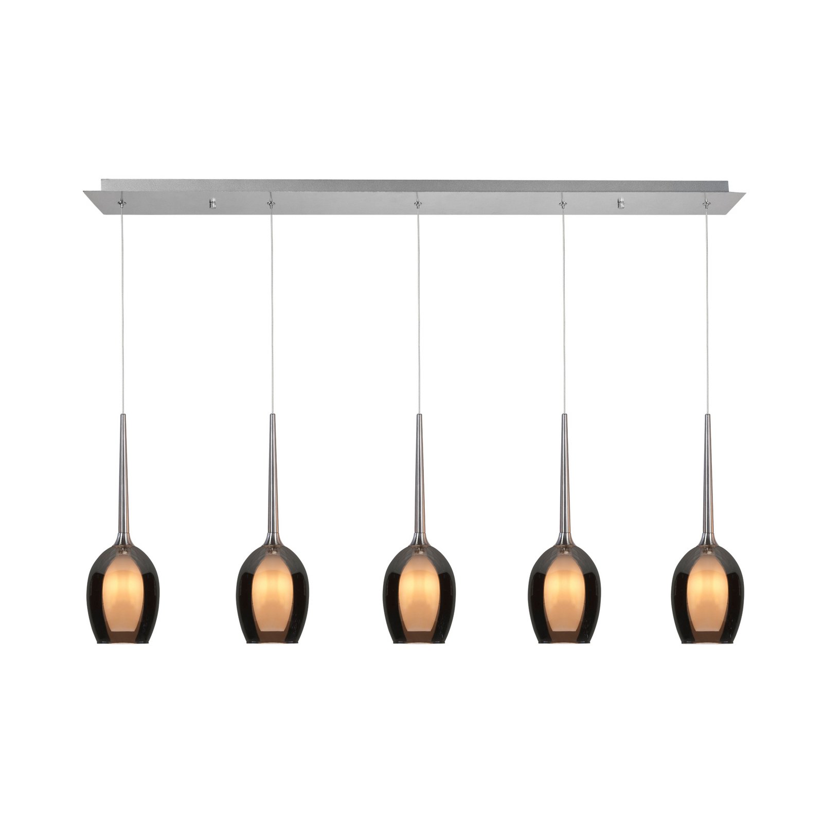 Lampada a sospensione Belle, grigio fumo/nickel, lunghezza 110 cm a 5 luci in