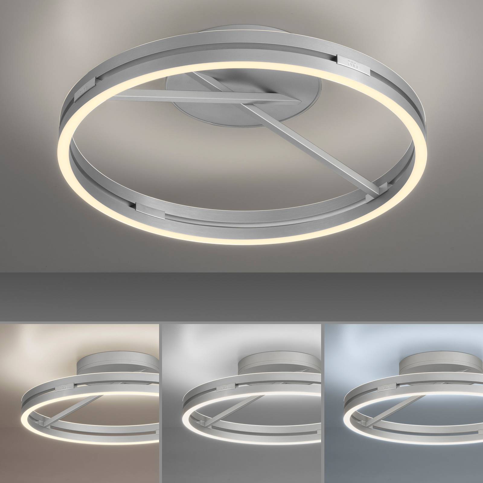 PURE lampa sufitowa LED Loop, aluminium, metal, Ø 60 cm CCT