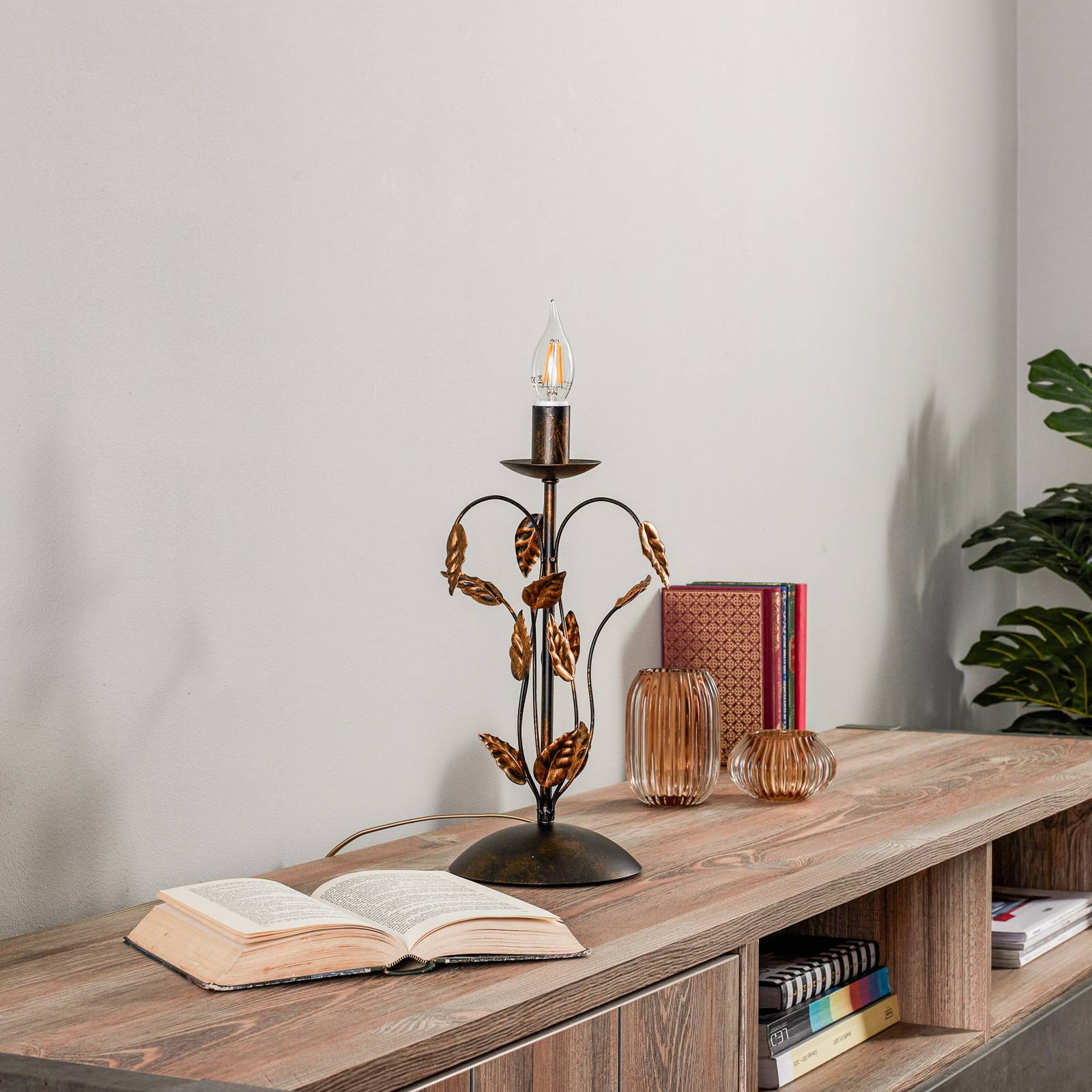 Levně Kovová stolní lampa Collana single flame bronze