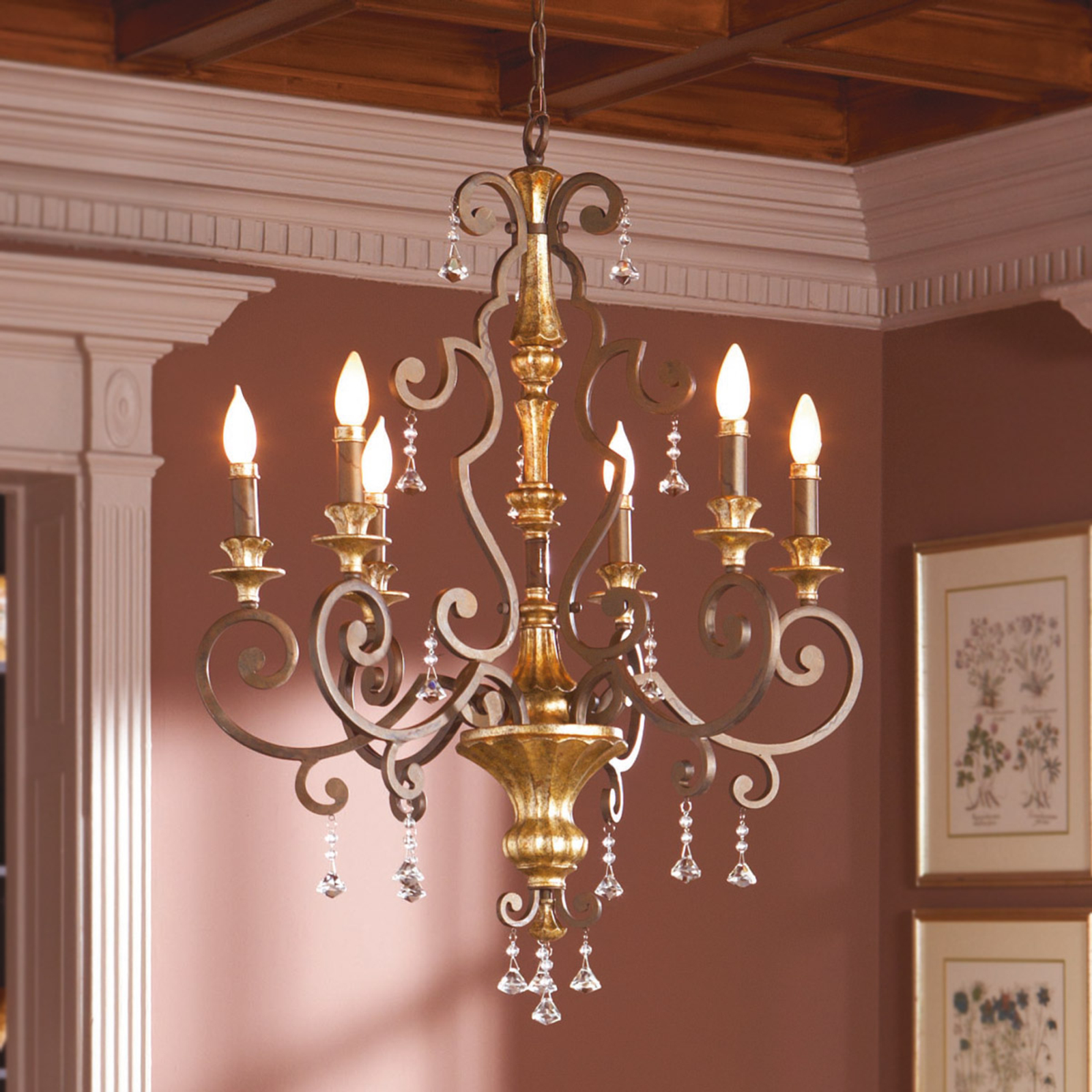 QUOIZEL Noble chandelier Marquette with crystal ornaments, for Living / Dining Room, metal, crystal, E14, 60 W, energy efficiency: A++, H: 96.5 cm