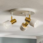 Destin ceiling spotlight, three-bulb, white/brass