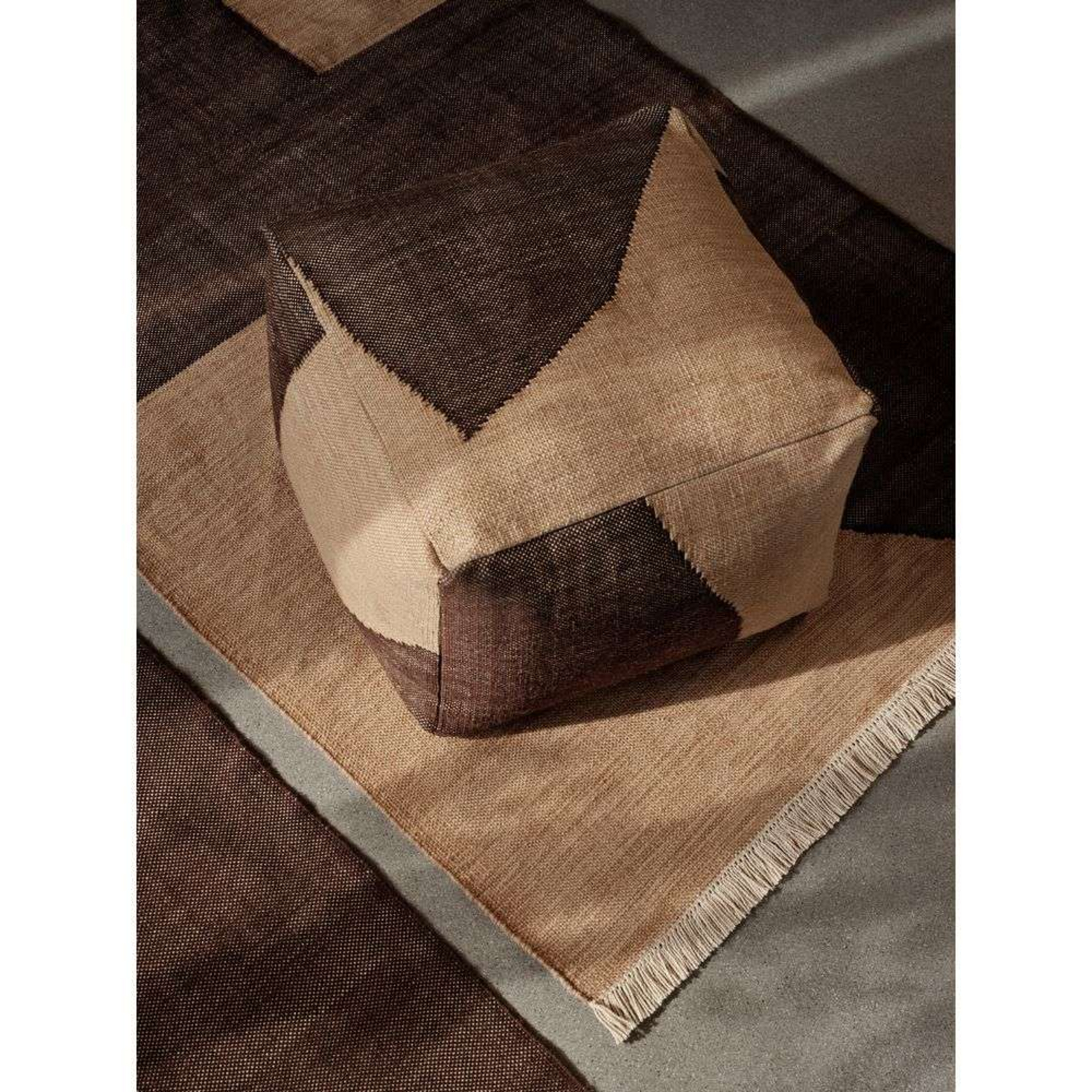 Forene Square Pouf Tan/Chocolate - ferm LIVING