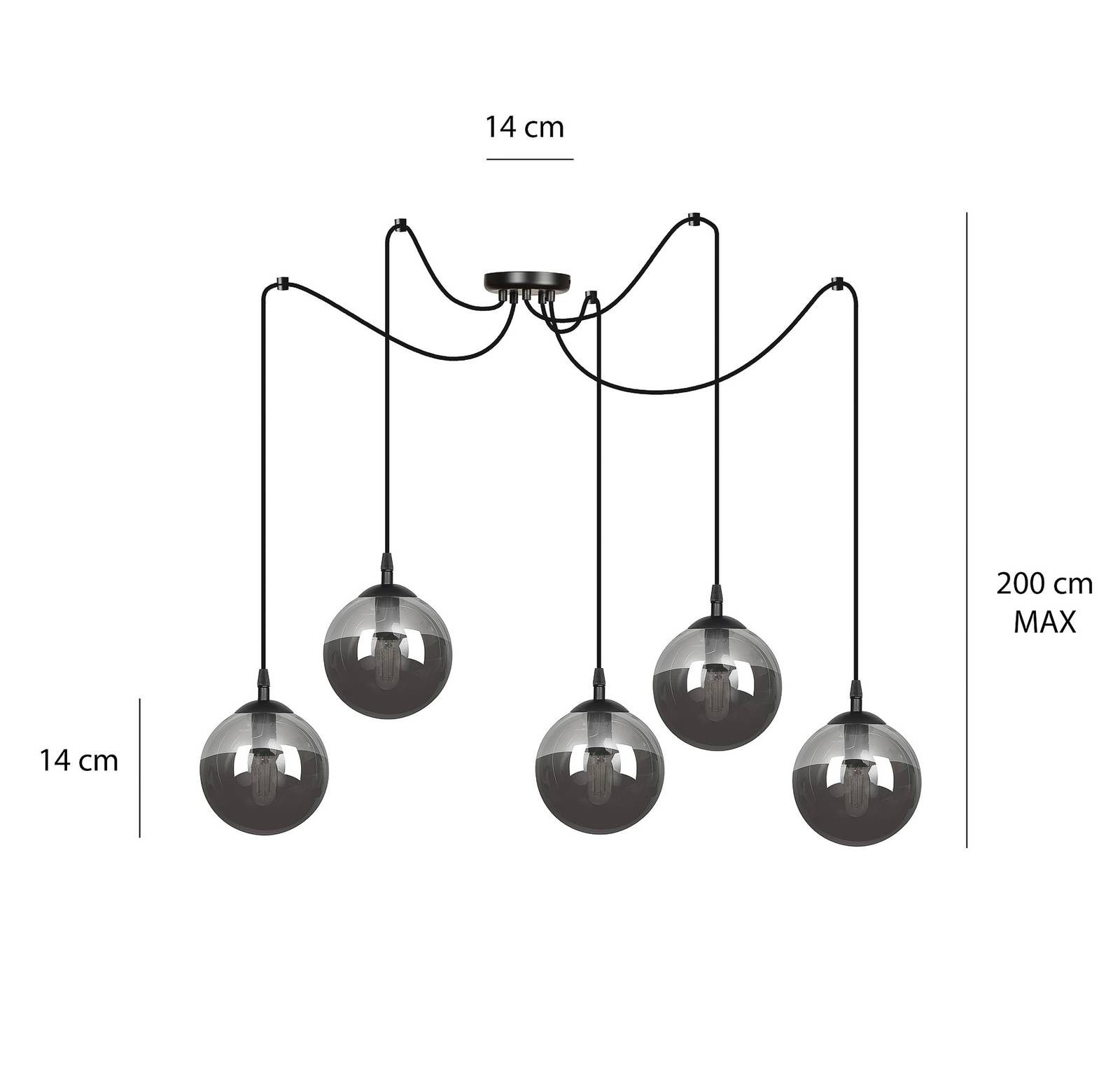 Lampa wisząca Glassy 5-punktowa zdecentralizowana czarna grafitowa