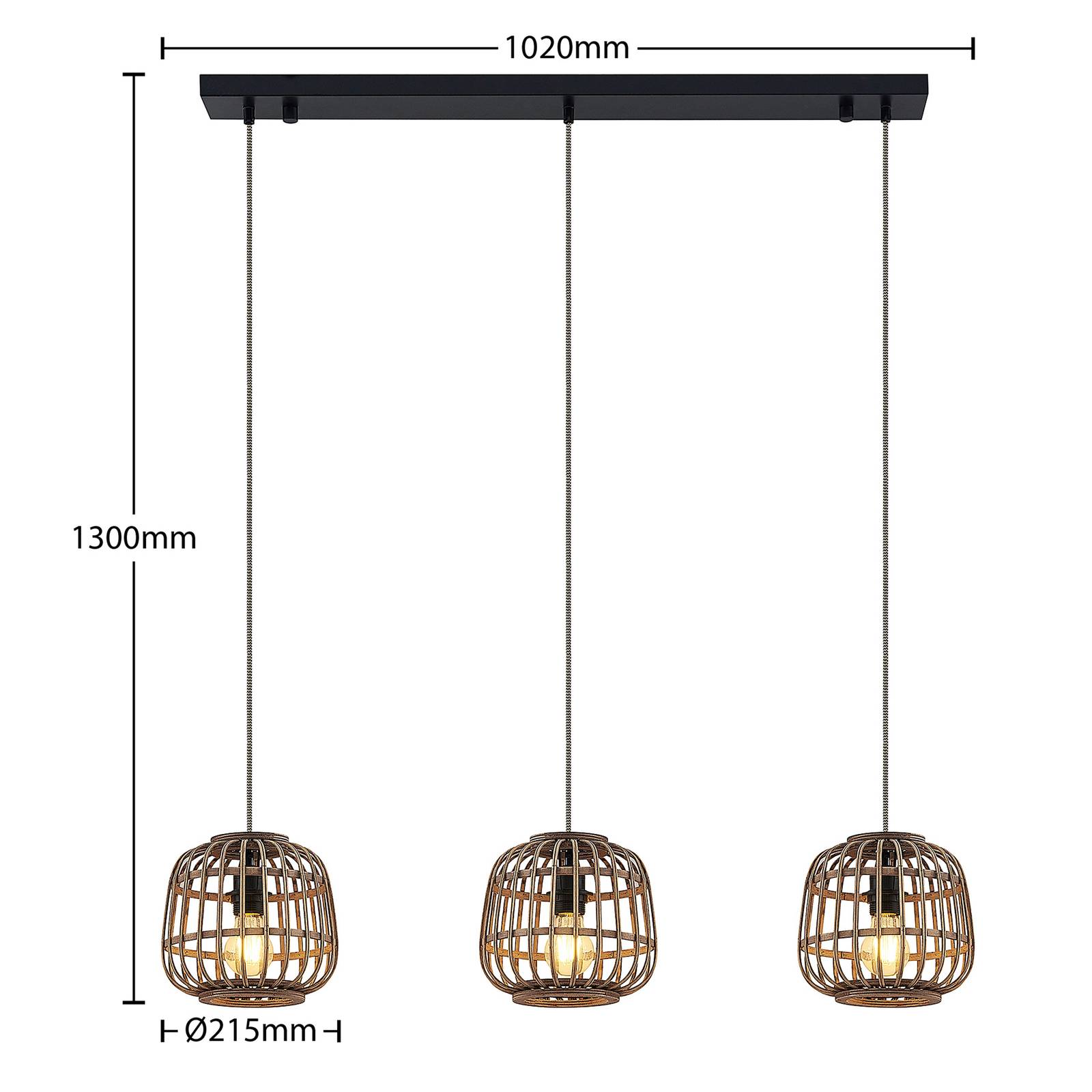 Lampa wisząca Lindby Bominio, 102 cm, rattan, drewno, E27