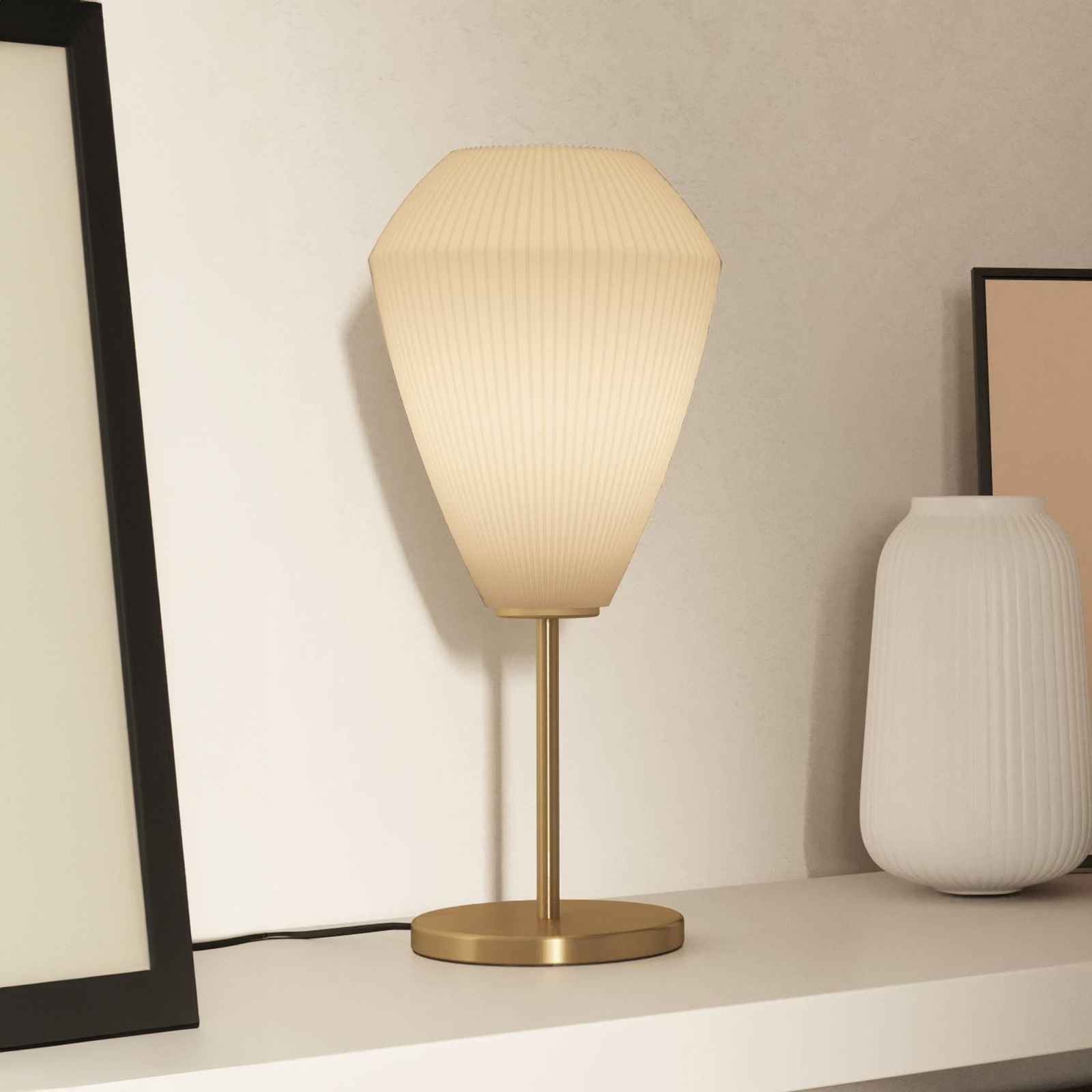 Lampe de table Caprarola, hauteur 46 cm, sable/laiton, verre