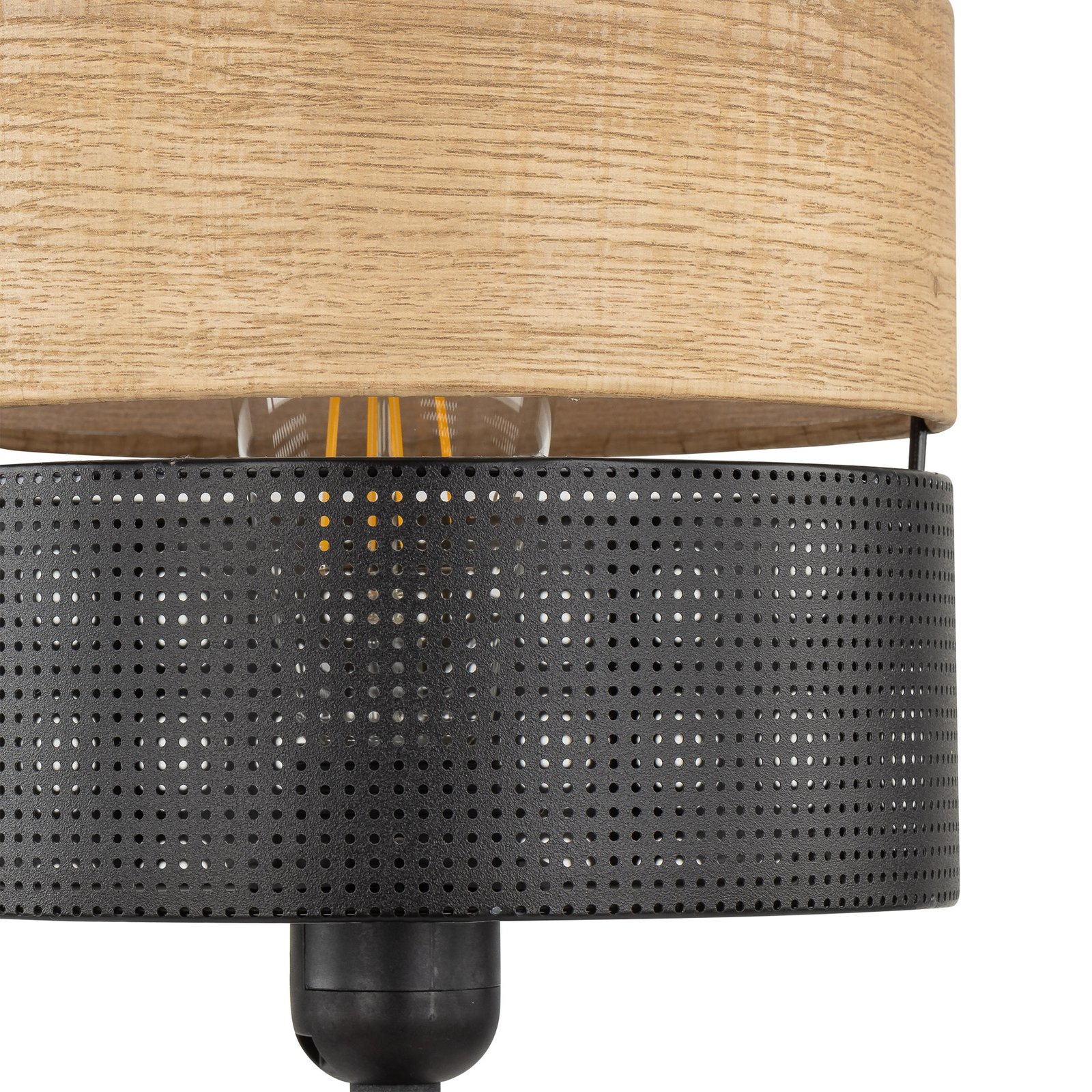 Lampă de masă Nicol, negru, aspect lemn, înălțime 45 cm, 1 x E27