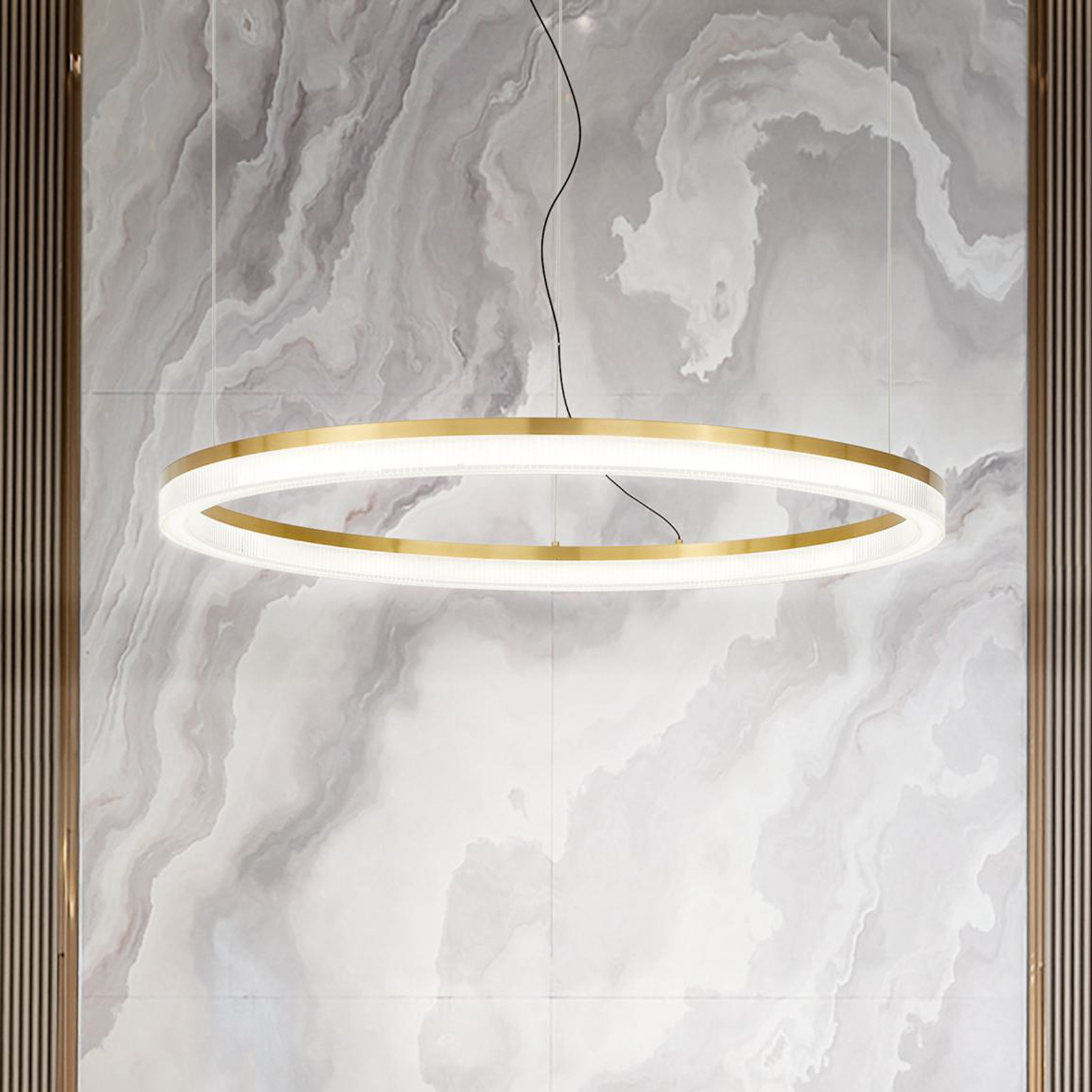 Ideal Lux LED hanging light Crown Ø 80 cm, brass-coloured metal