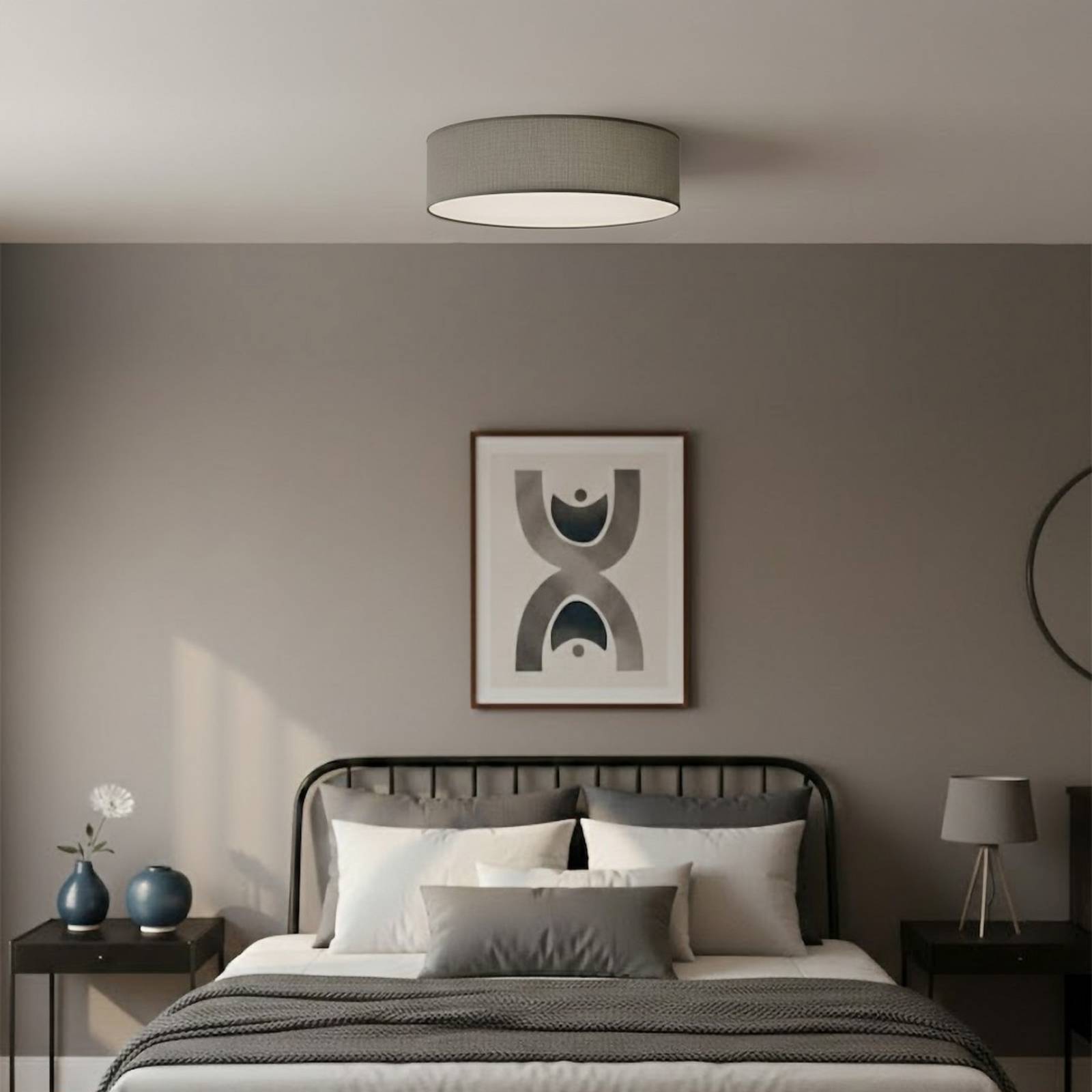 Lampa sufitowa Marshall, szara, Ø 50 cm, metal/rattan