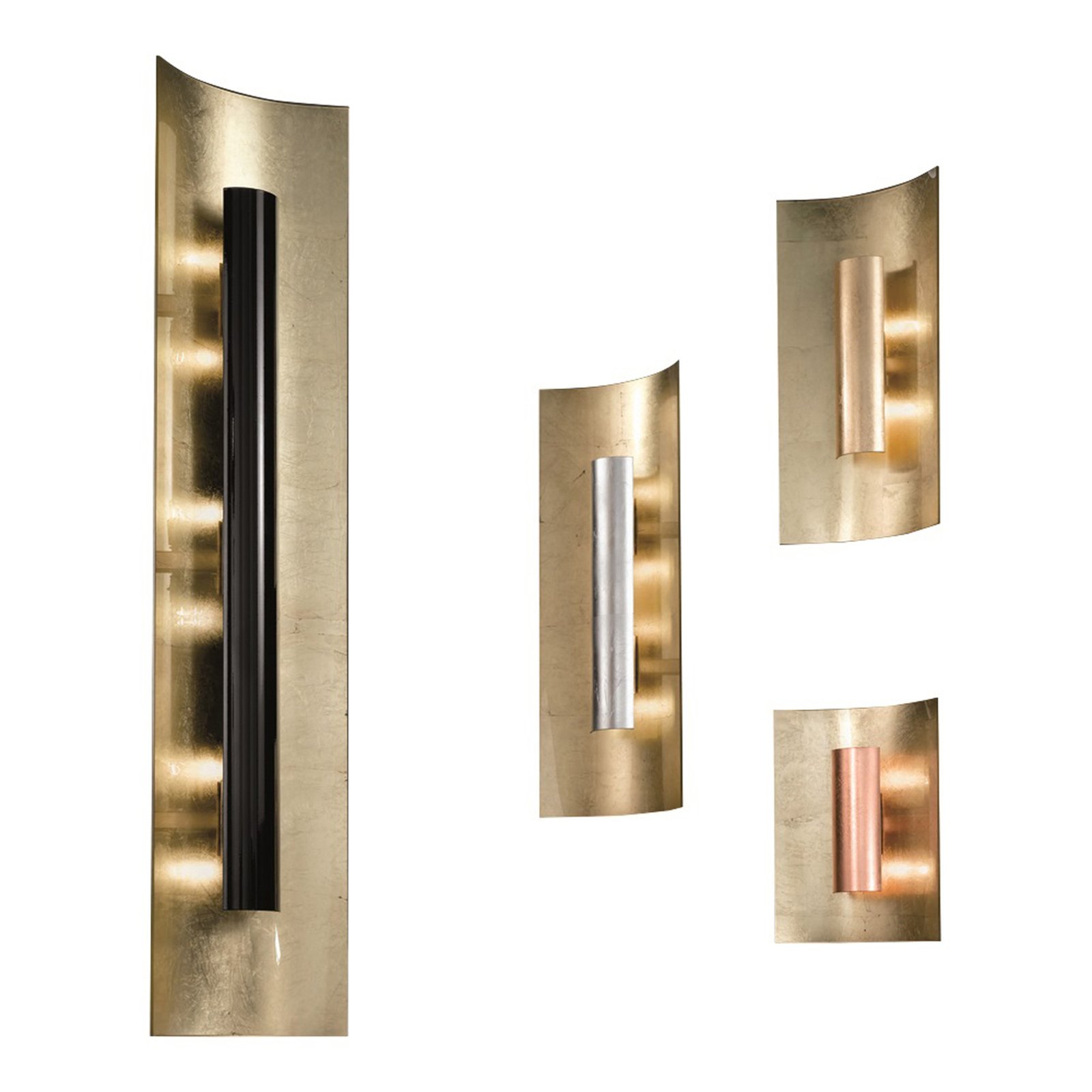 Aura Gold wall light, silver shade, height 100cm
