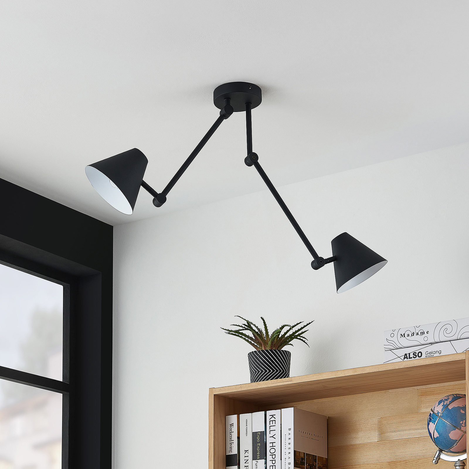 Lucande Phina plafondlamp in zwart, 2-lamps