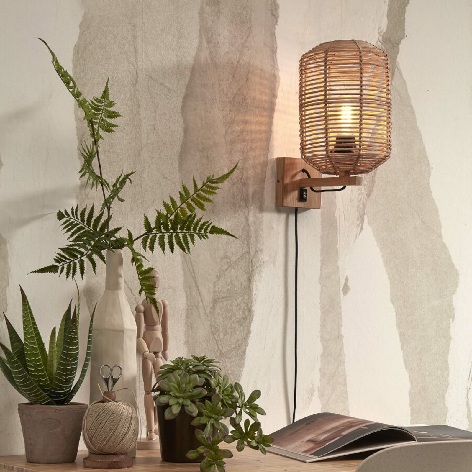 GOOD & MOJO Танами, стенна лампа, 18x25cm, естествена