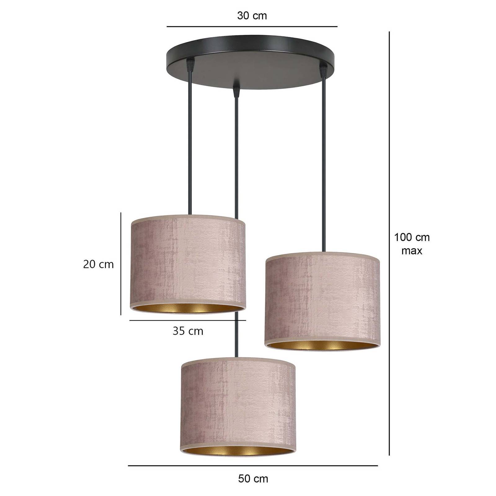 EMIBIG LIGHTING Suspension Jari x3 ronde rosé-doré