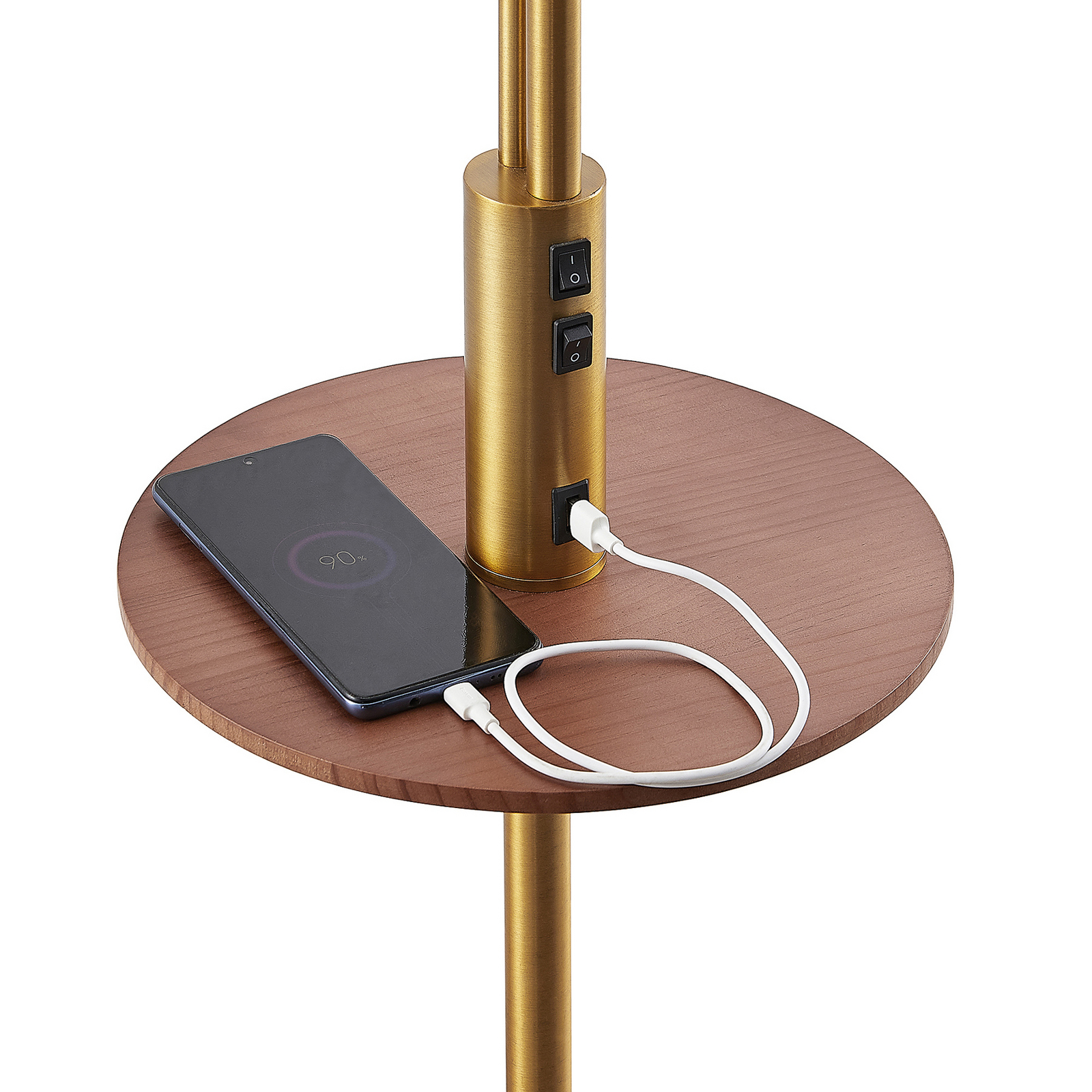 Lindby Aovan floor lamp with shelf and USB, bronze Lights.ie