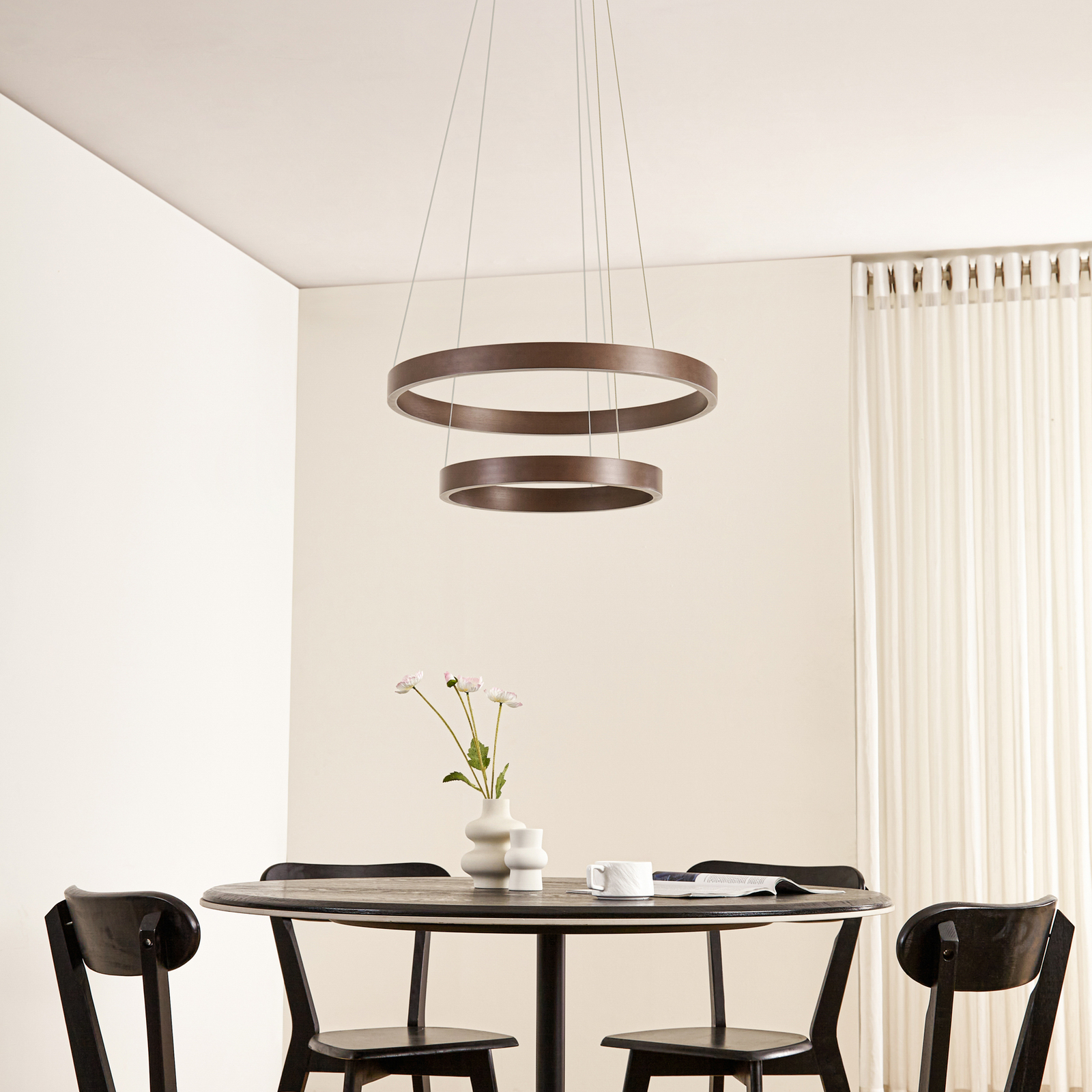 Lucande LED Pendant lamp Yonam, 2-flg., coffee