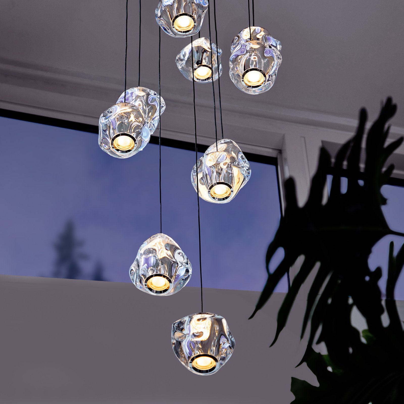 LOOM DESIGN LED pendant light Ice Ball, chrome/clear 10-bulb