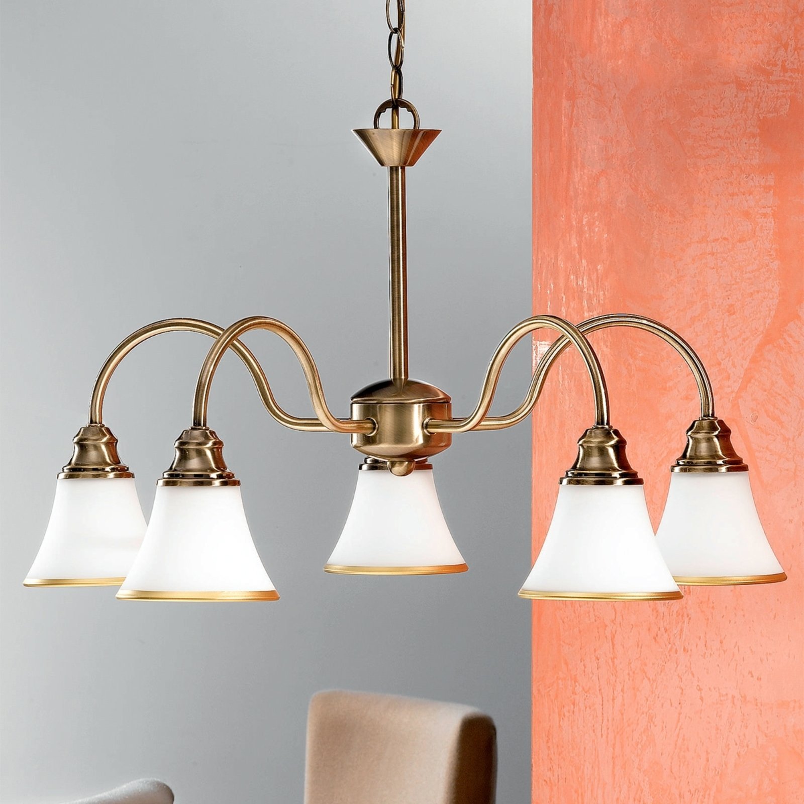 TILDA - 5-lichts hanglamp, oudmessing-look