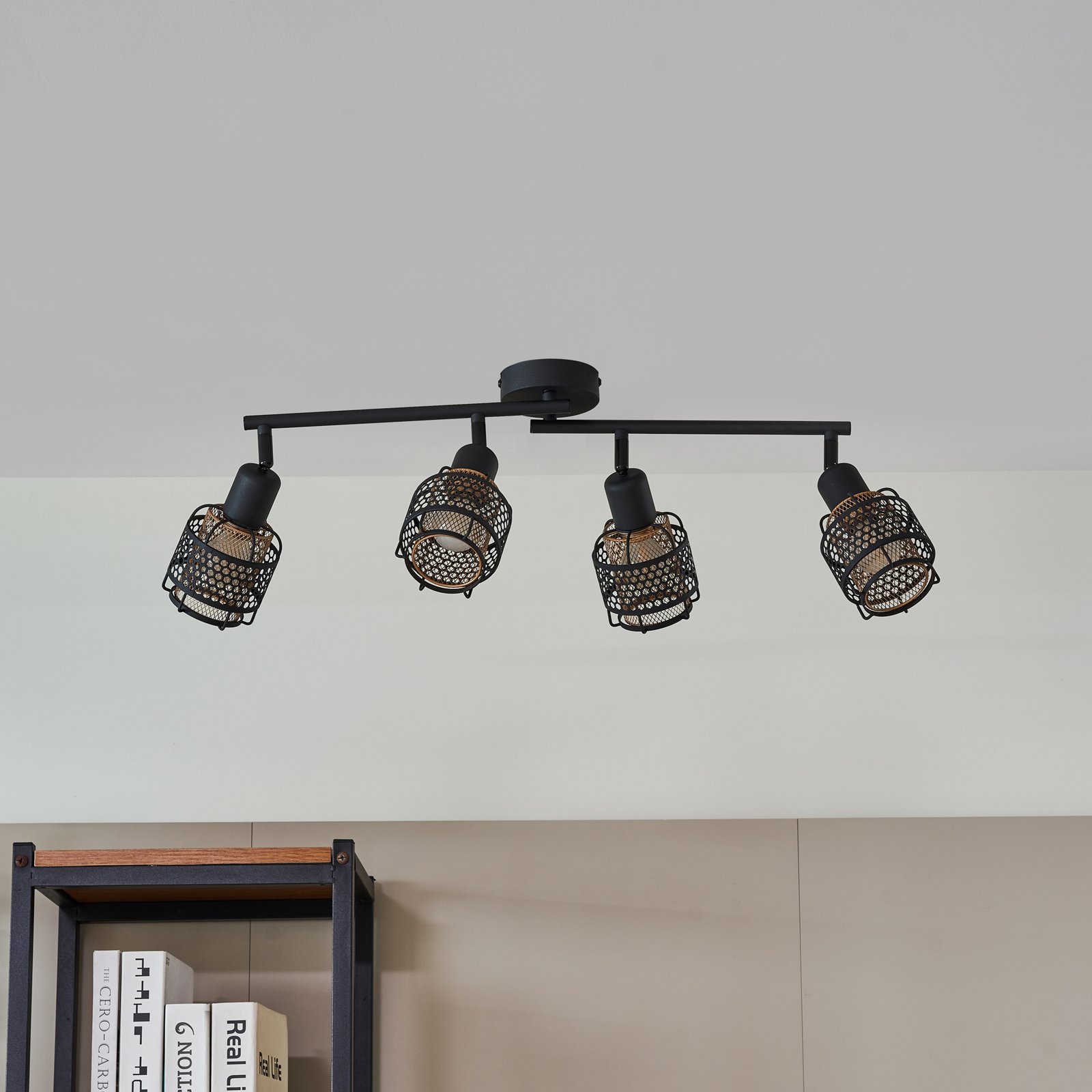 Lindby Eudoria plafond-spot 4-lamps zwart/goud