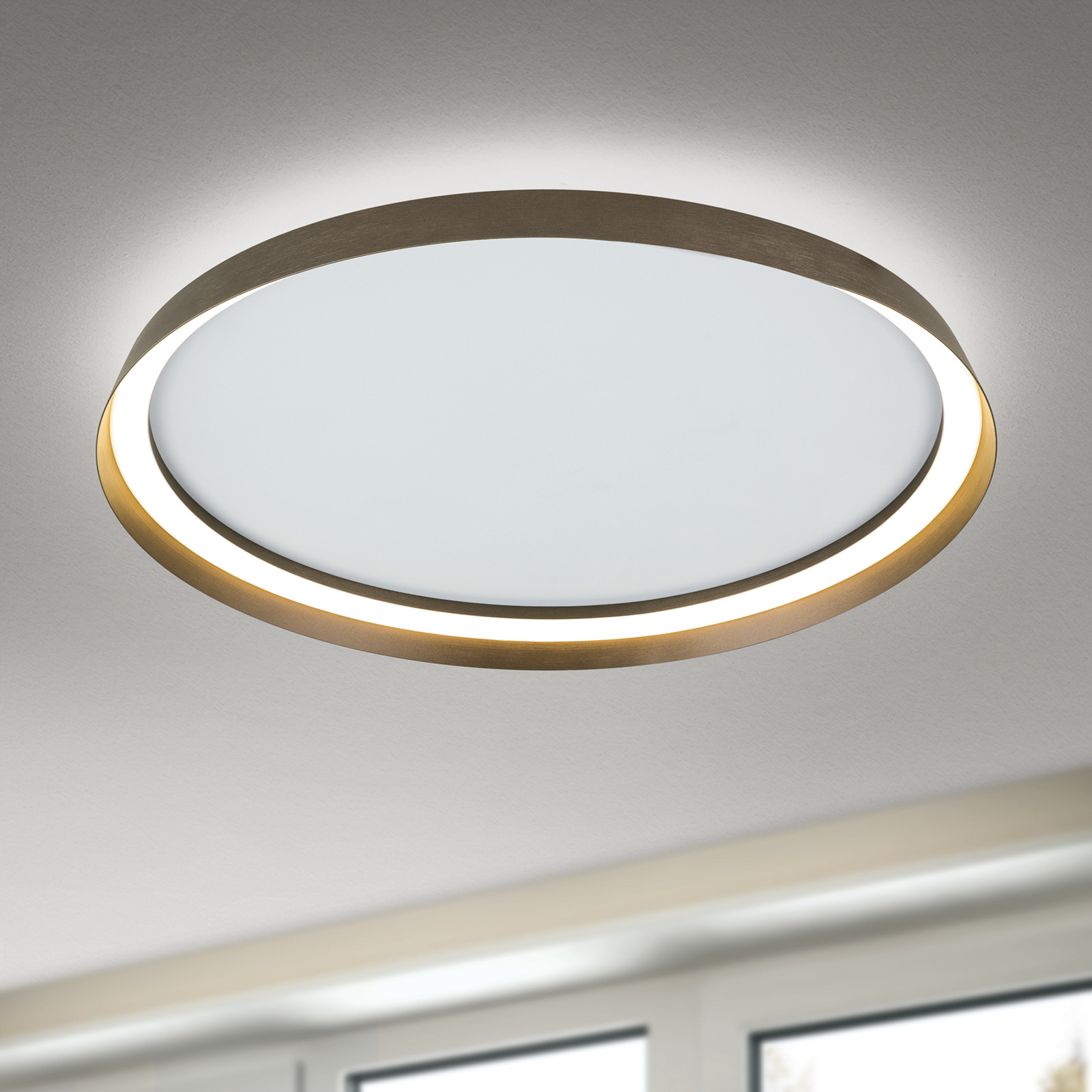 LED ceiling lamp Manta, Ø 60 cm, aluminium/bronze, aluminium, up/down