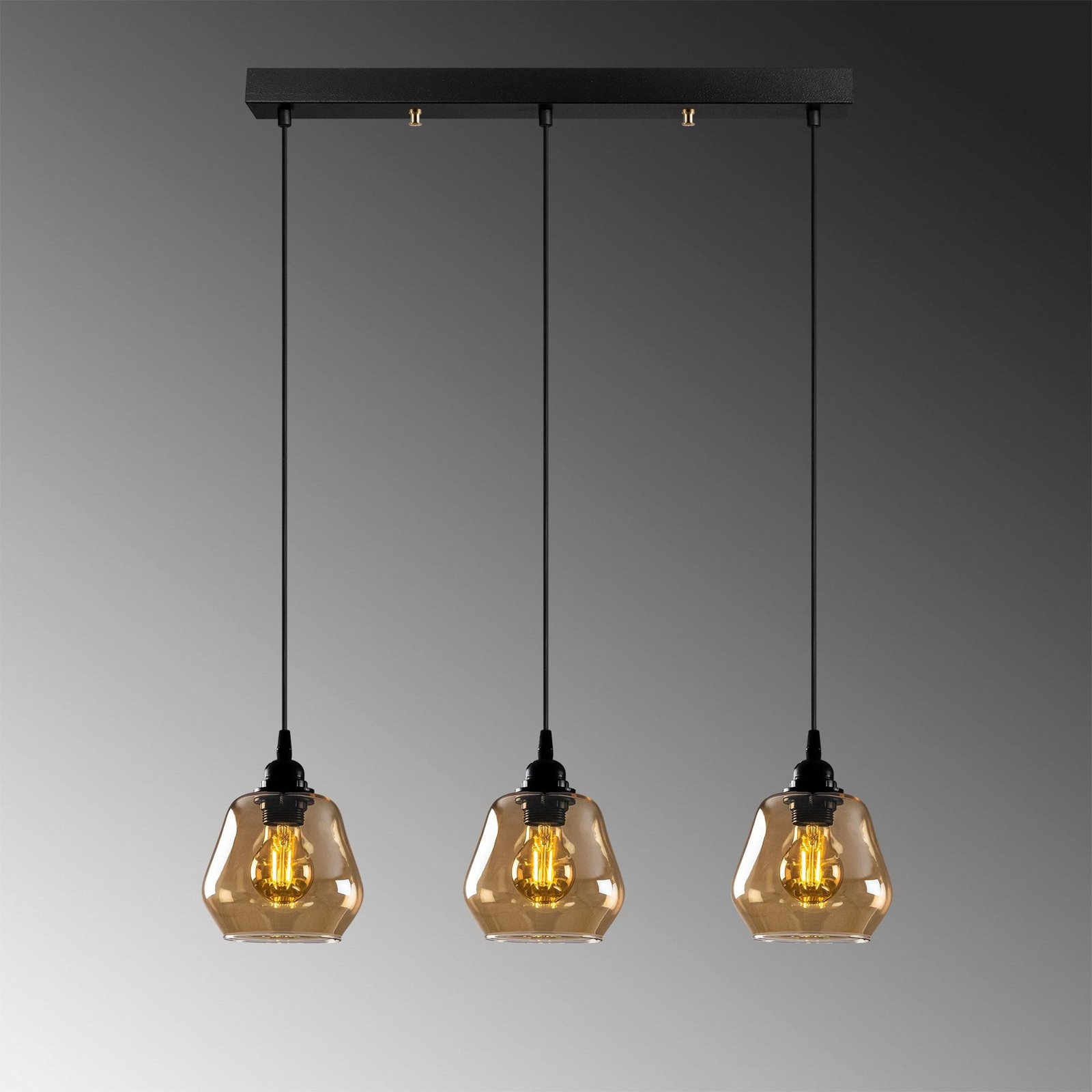 Pendant light Gold 032, gold-transparent, glass 3-bulb long