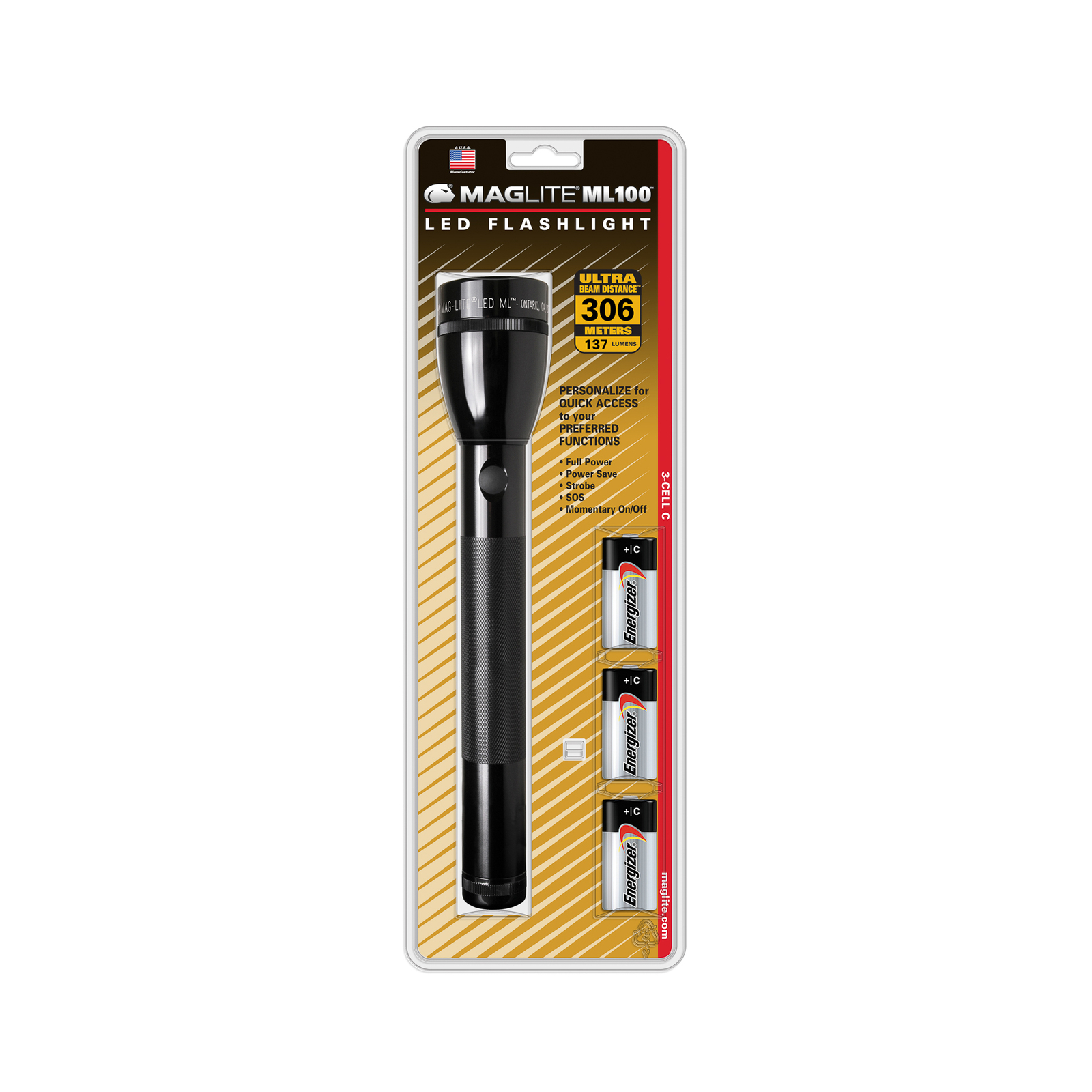 Maglite LED torch ML100, 3-Cell C, black