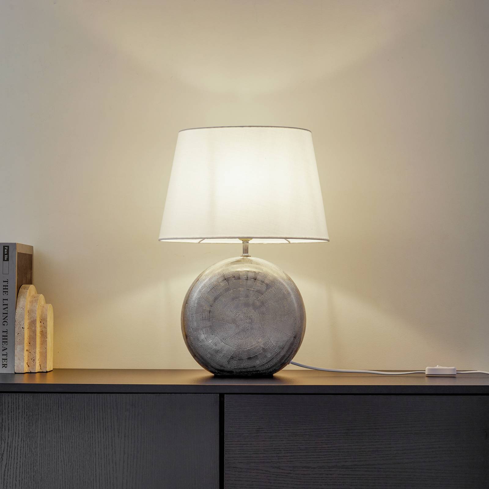 Lindby Tischleuchte Florentino, 49 cm, Keramik, Textil günstig online kaufen