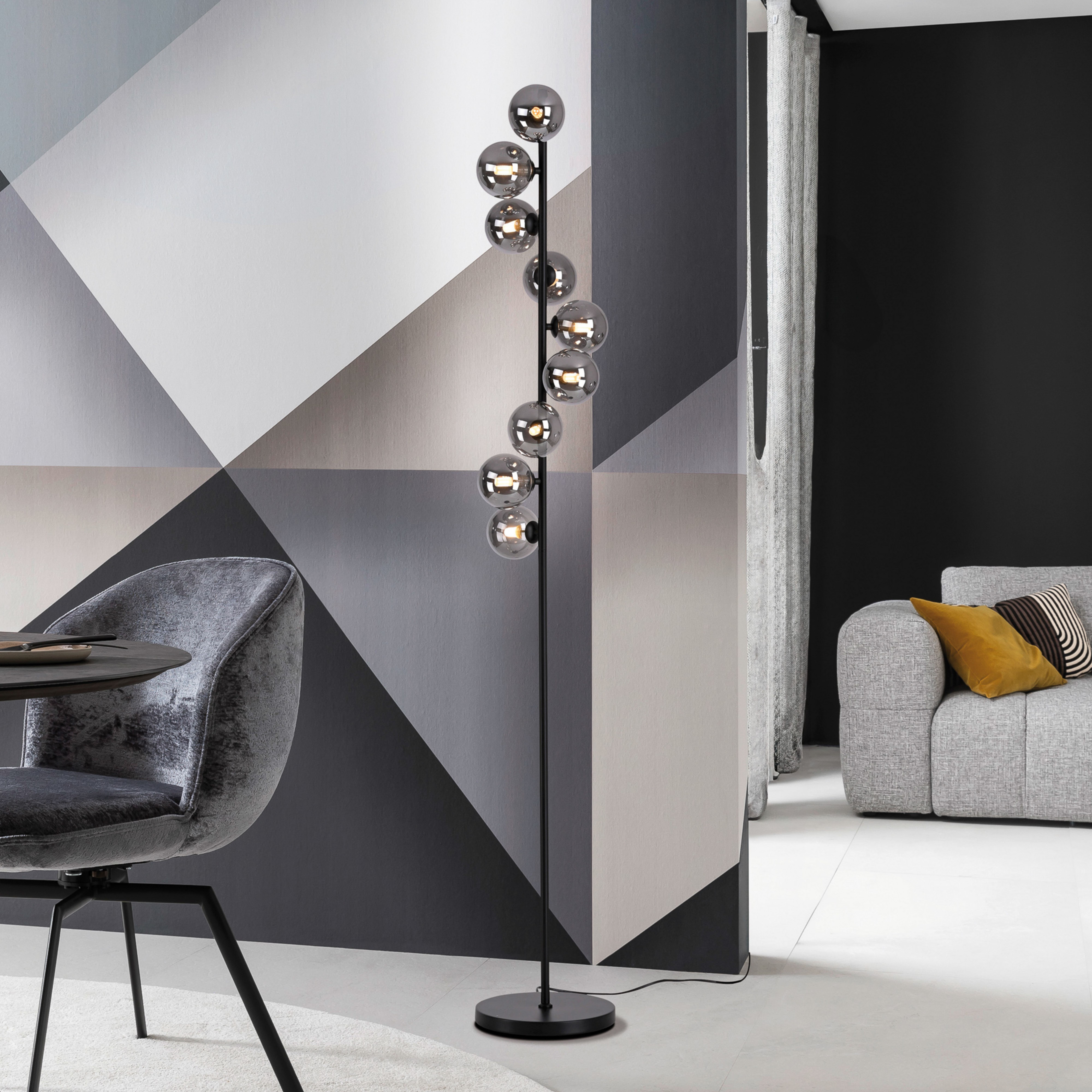 SCHÖNER WOHNEN Stehleuchte Dubai, Rauchglas, 9-fl., G9