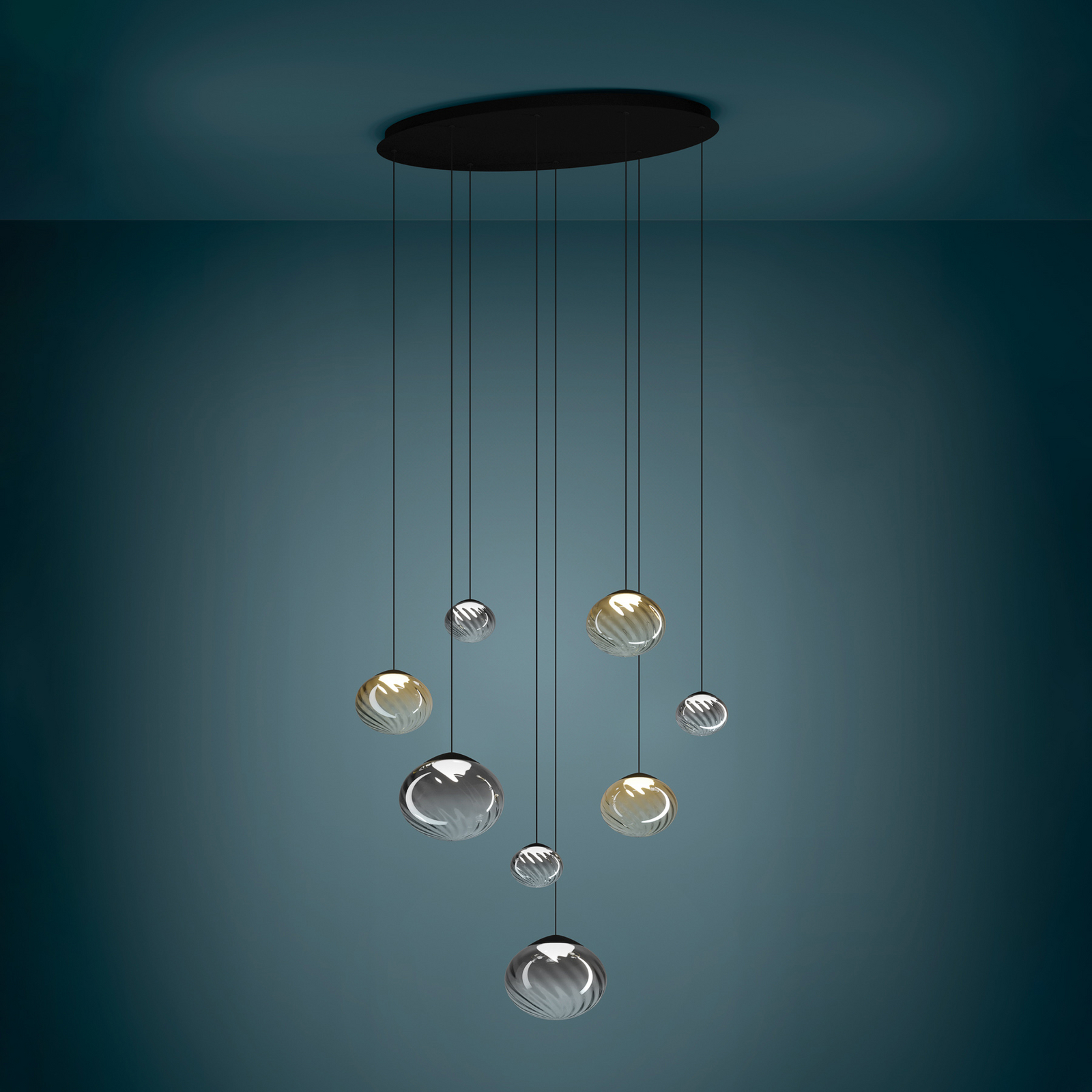 Suspension Pantoja noire/ambre 96 cm, à 8 lampes - Stars of Light