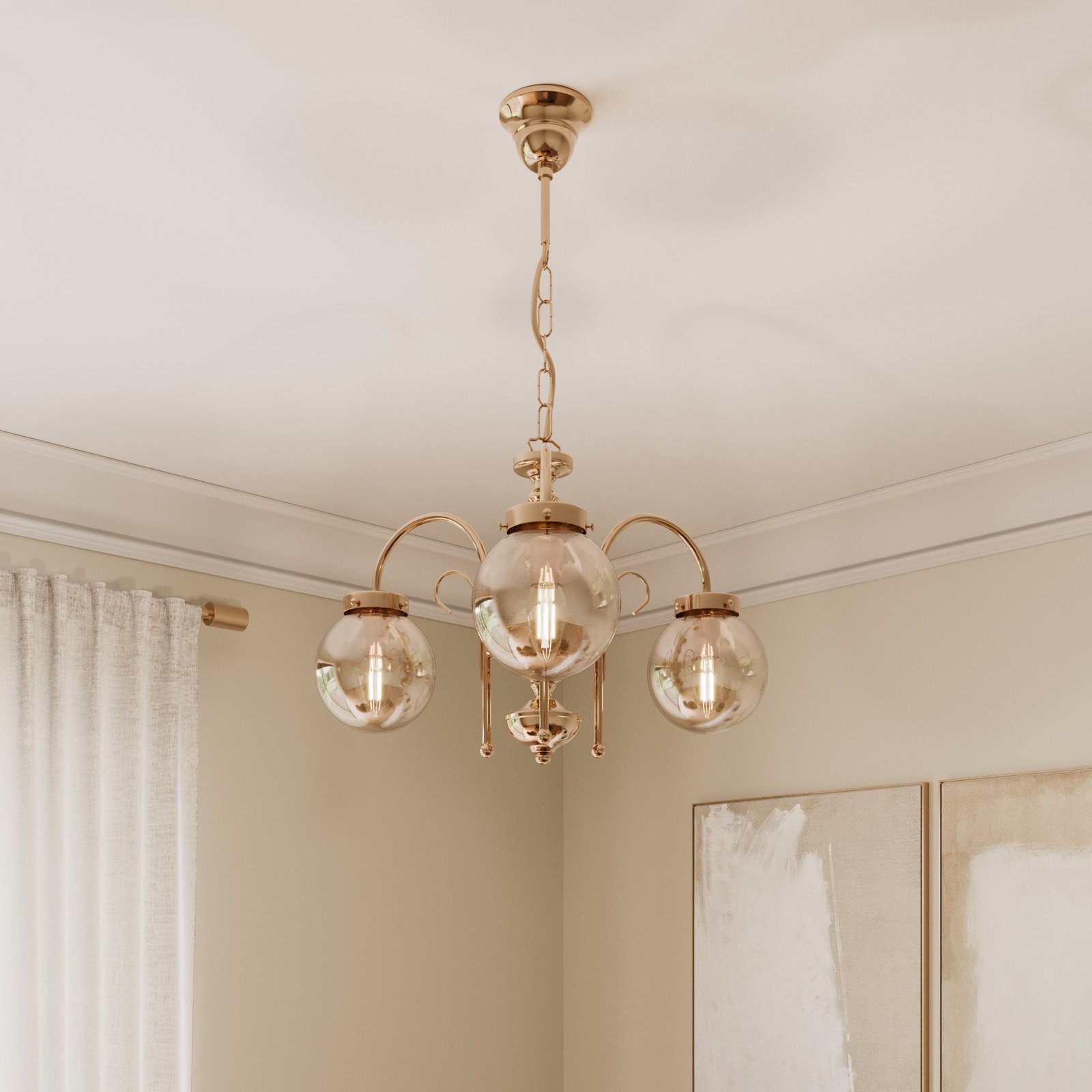 Hector chandelier, gold, three-bulb