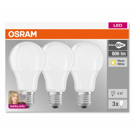 Ampoule LED E27 9 W 827, mate, kit de 3