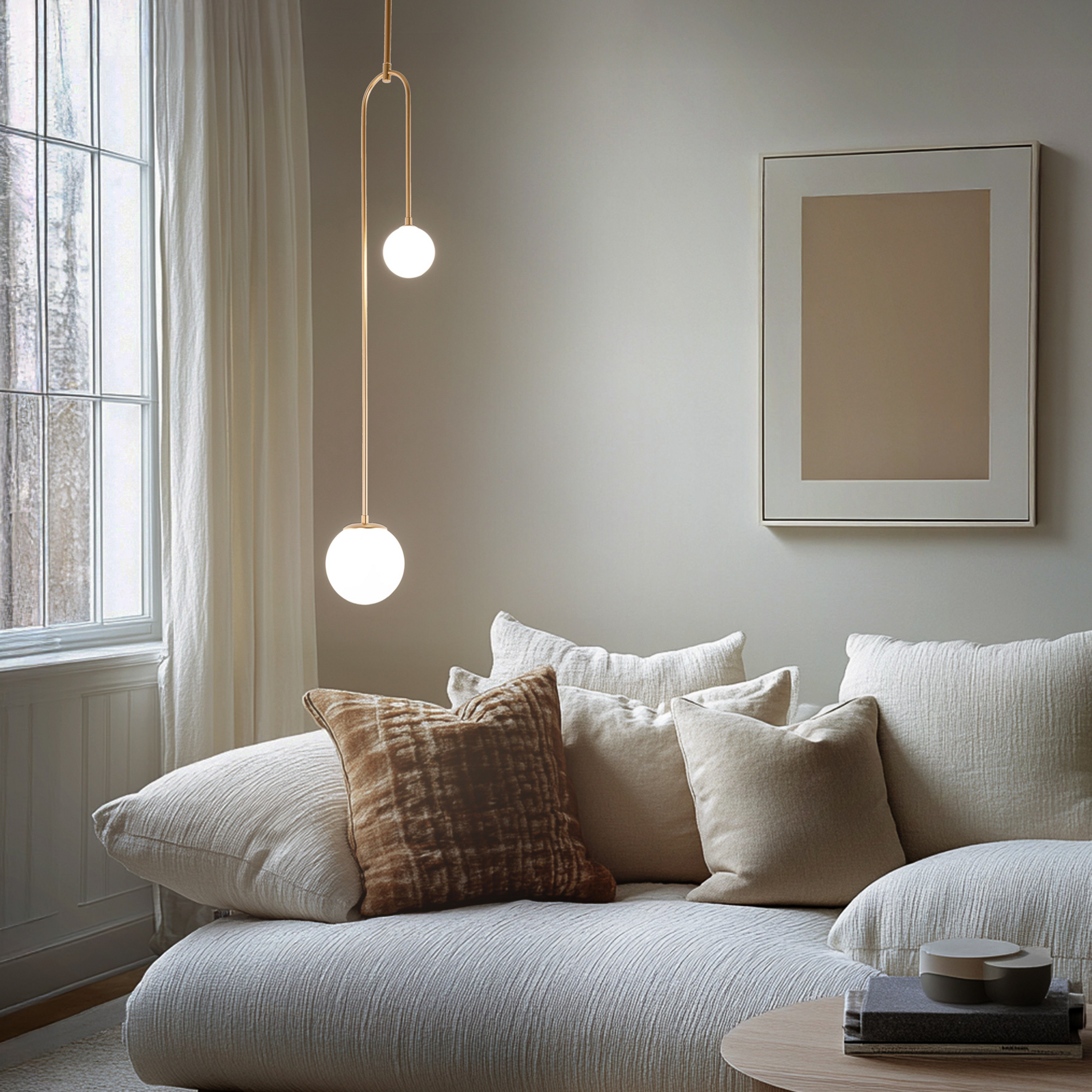 Висяща лампа AV-1897-2BSA 2 стъклени сфери, златна