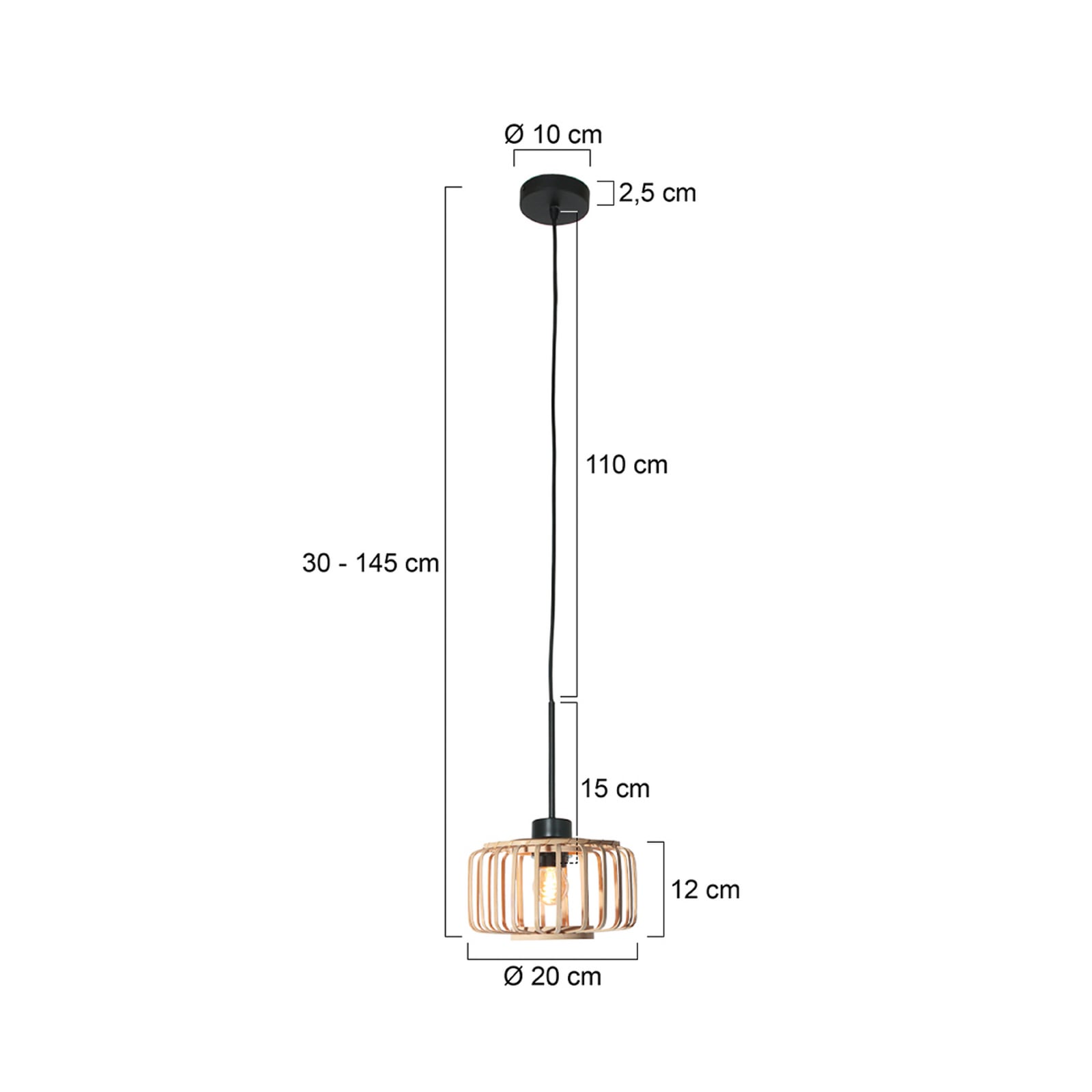 Suspension Sparkled Light, noir/bambou naturel, Ø 20 cm