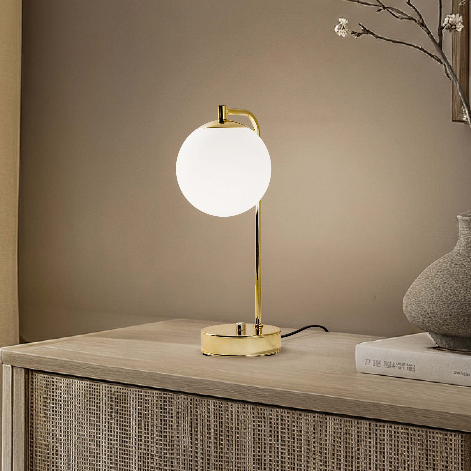 Domiluce Lampa de masă Rico sticlă/metal auriu/alb înălțime 36 cm - Camera de zi / sufragerie - Modern - auriu alb