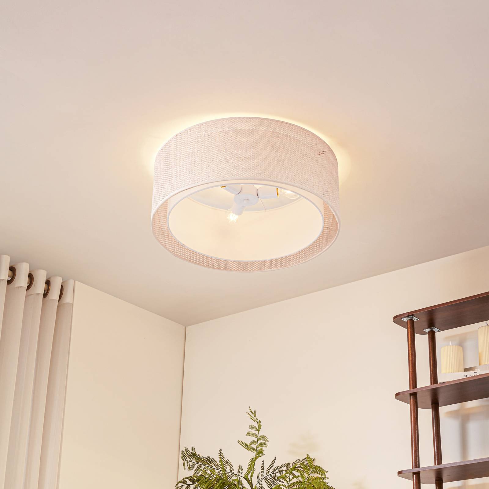 Lindby Deckenleuchte Soula, Ø 60 cm, beige, Kunststoff, E27 günstig online kaufen