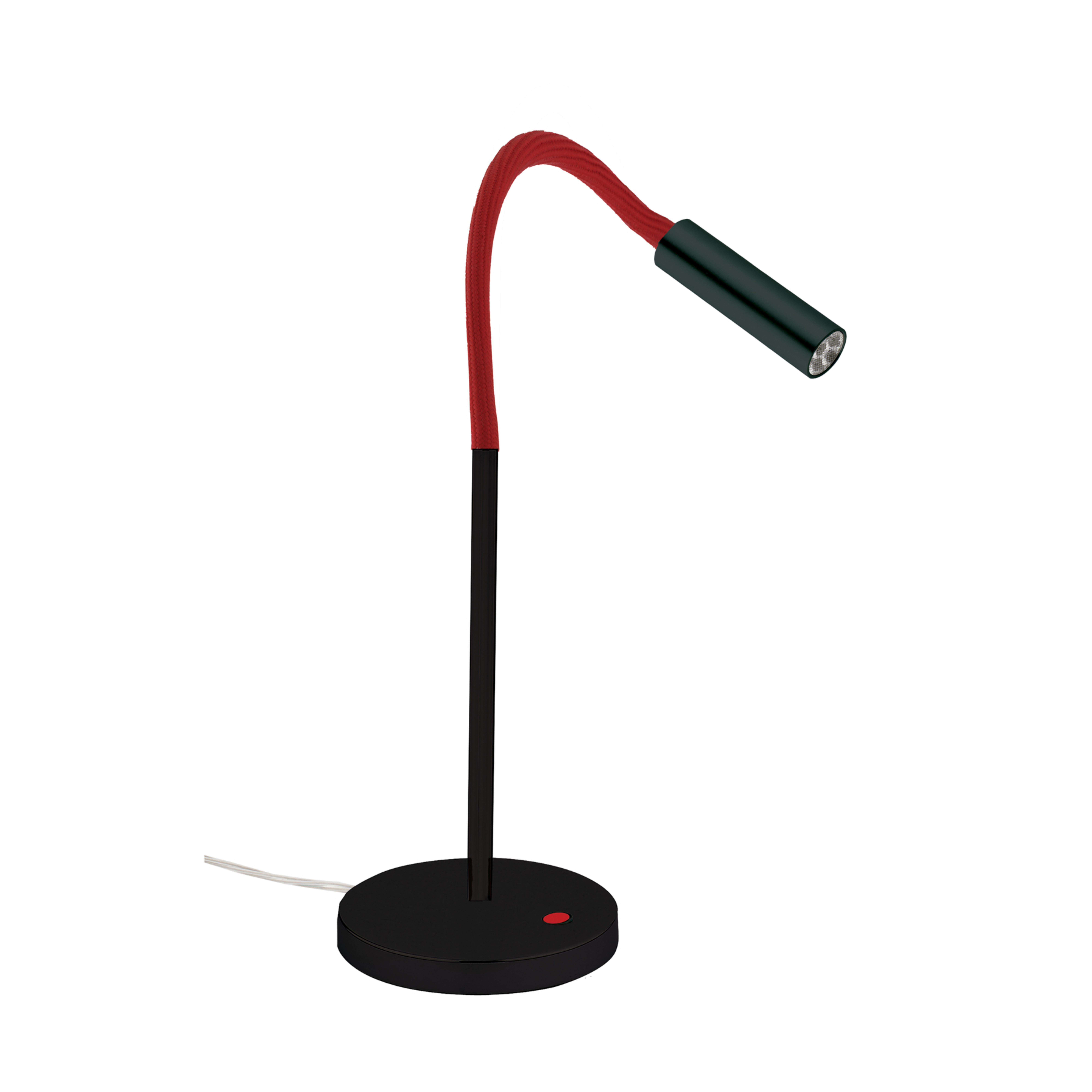 Lampe à poser LED Rocco, noir mat, bras flex rouge