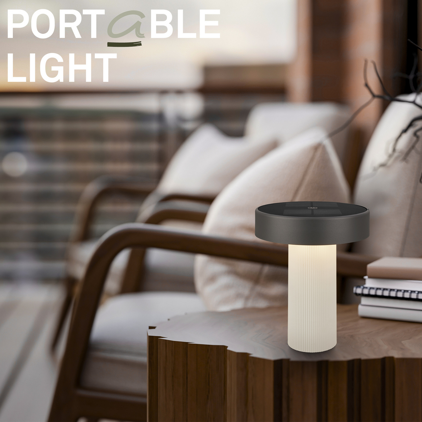 LED-batteridriven solcellsbordslampa Poga, benvit/antracit, IP44