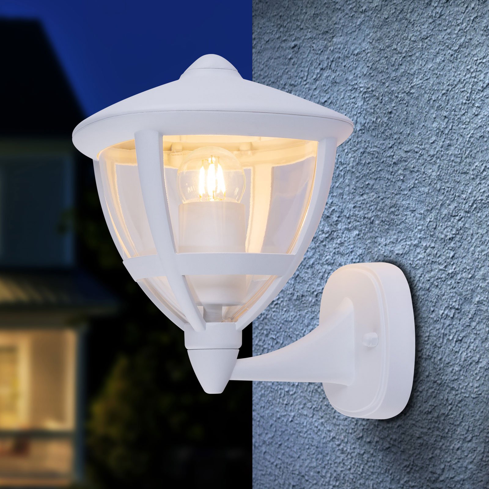 Globo Nollo outdoor wall light standing with IP44, white, aluminium, plastic, E27, 40 W, energy efficiency: A++, W: 17.5 cm, H: 23.5 cm