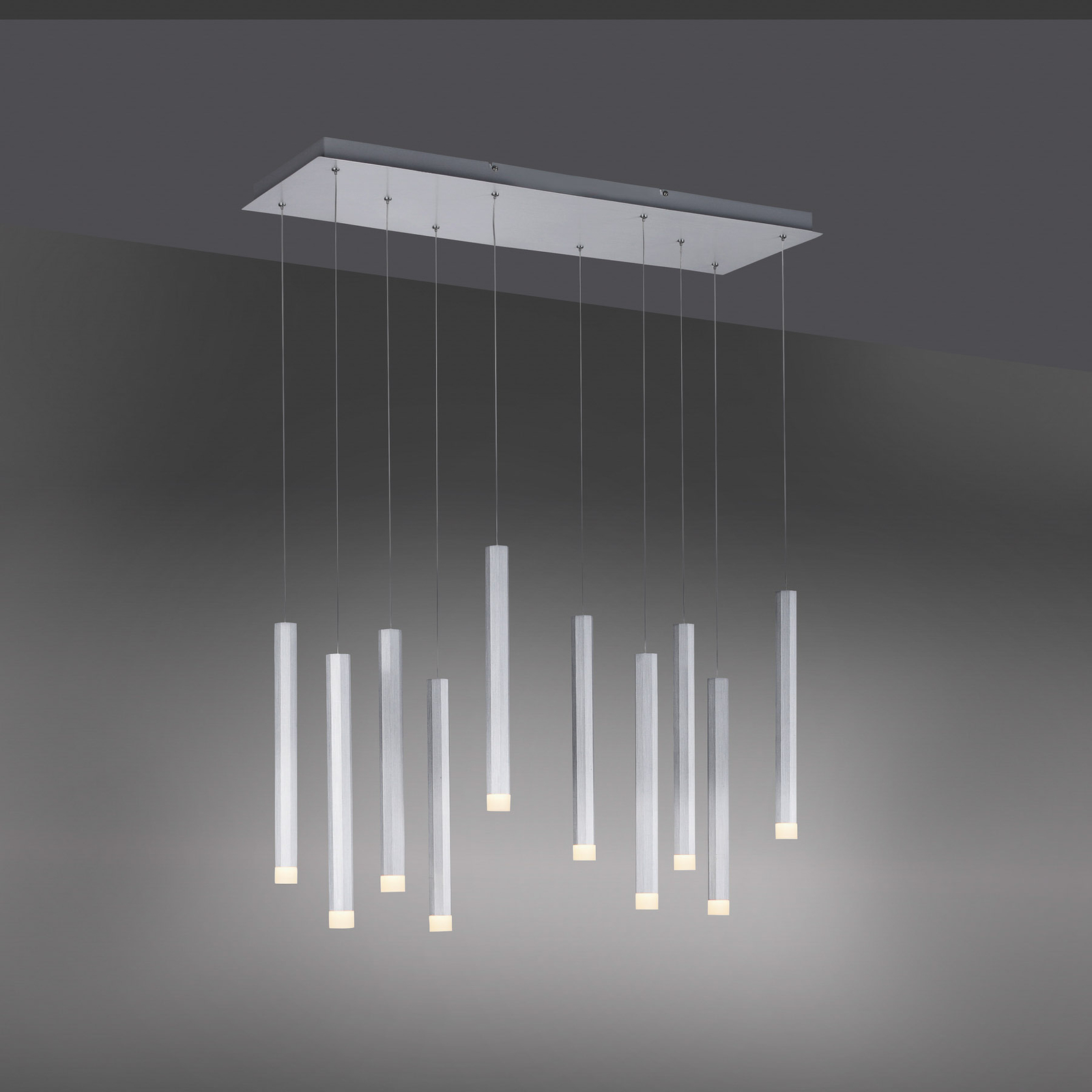 Suspension LED Bruno à 10 lampes, aluminium