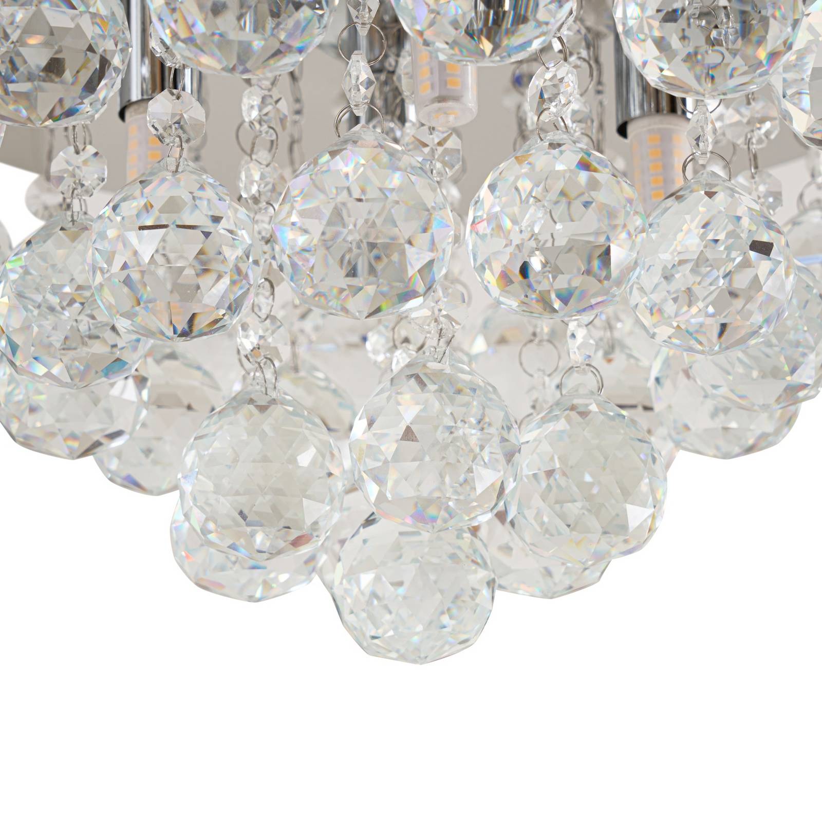 Lampa sufitowa Lindby Antonino, 4-punktowa, chrom, kryształ, 35cm
