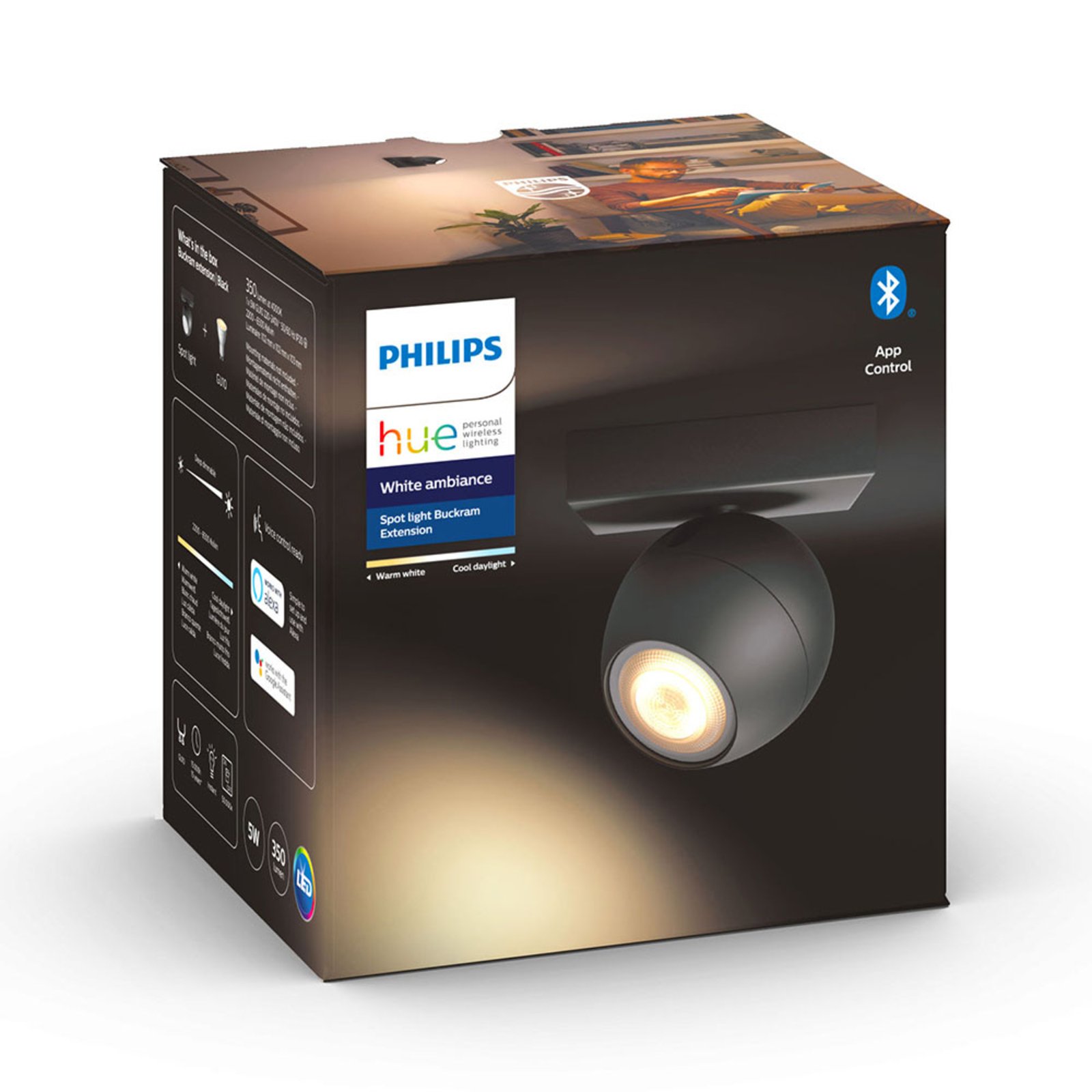 Philips Hue Buckram LED spot in black, extension