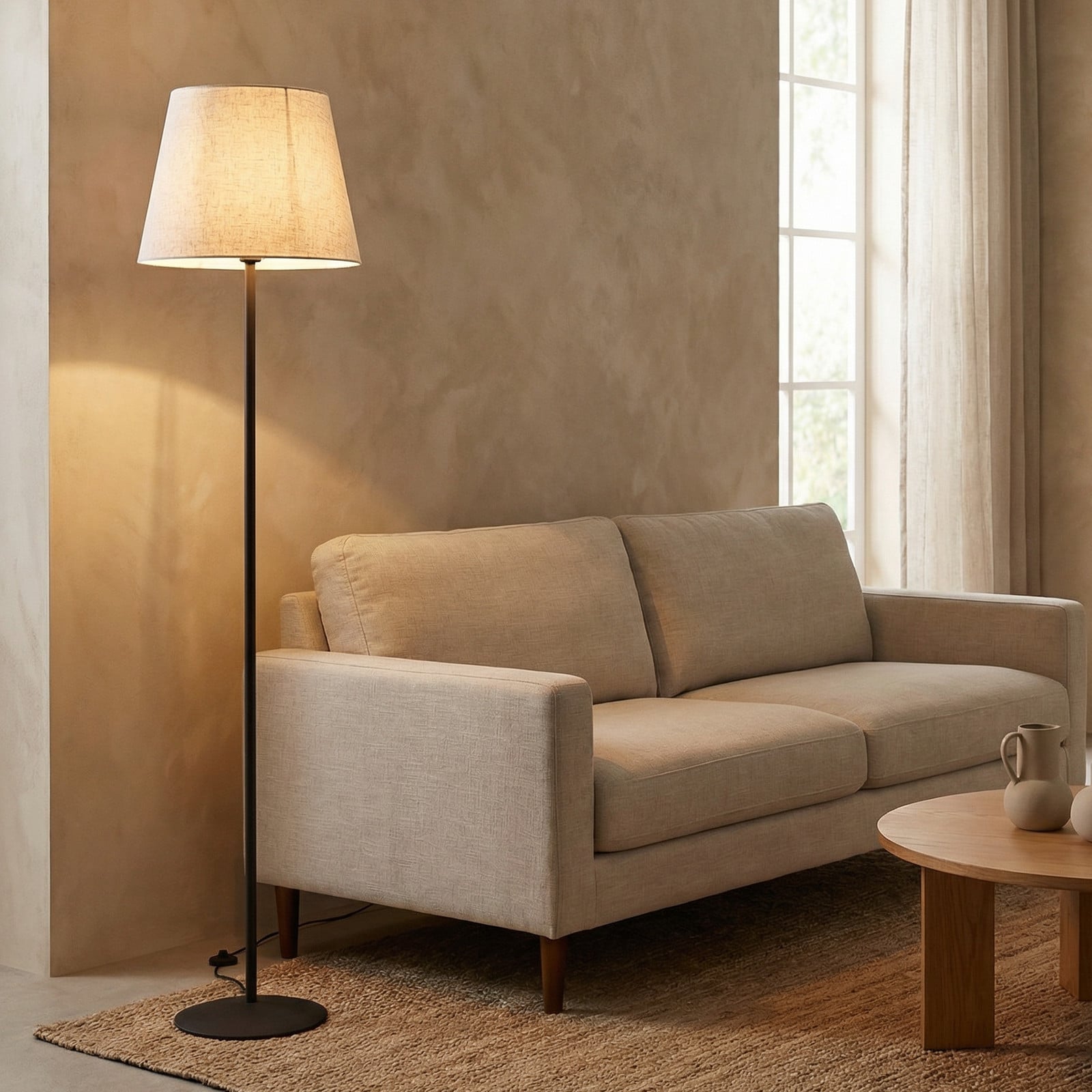 Onli Preto, Bege Areia Candeeiro De Pé Loris, Preto, Abajur Bege Areia