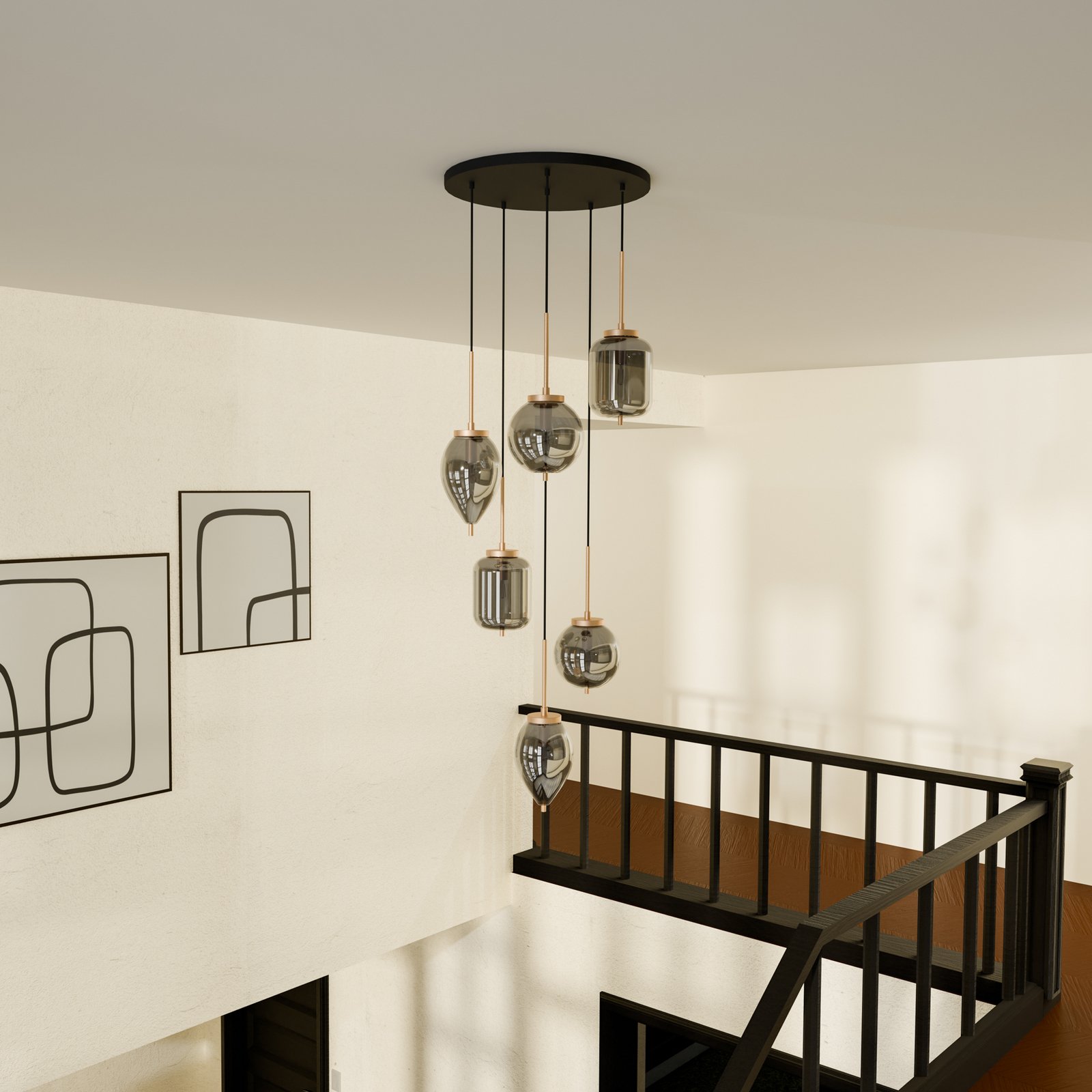 Elani-riippuvalaisin, Ø 62 cm, lasi, 6-lamppuinen - Lucande