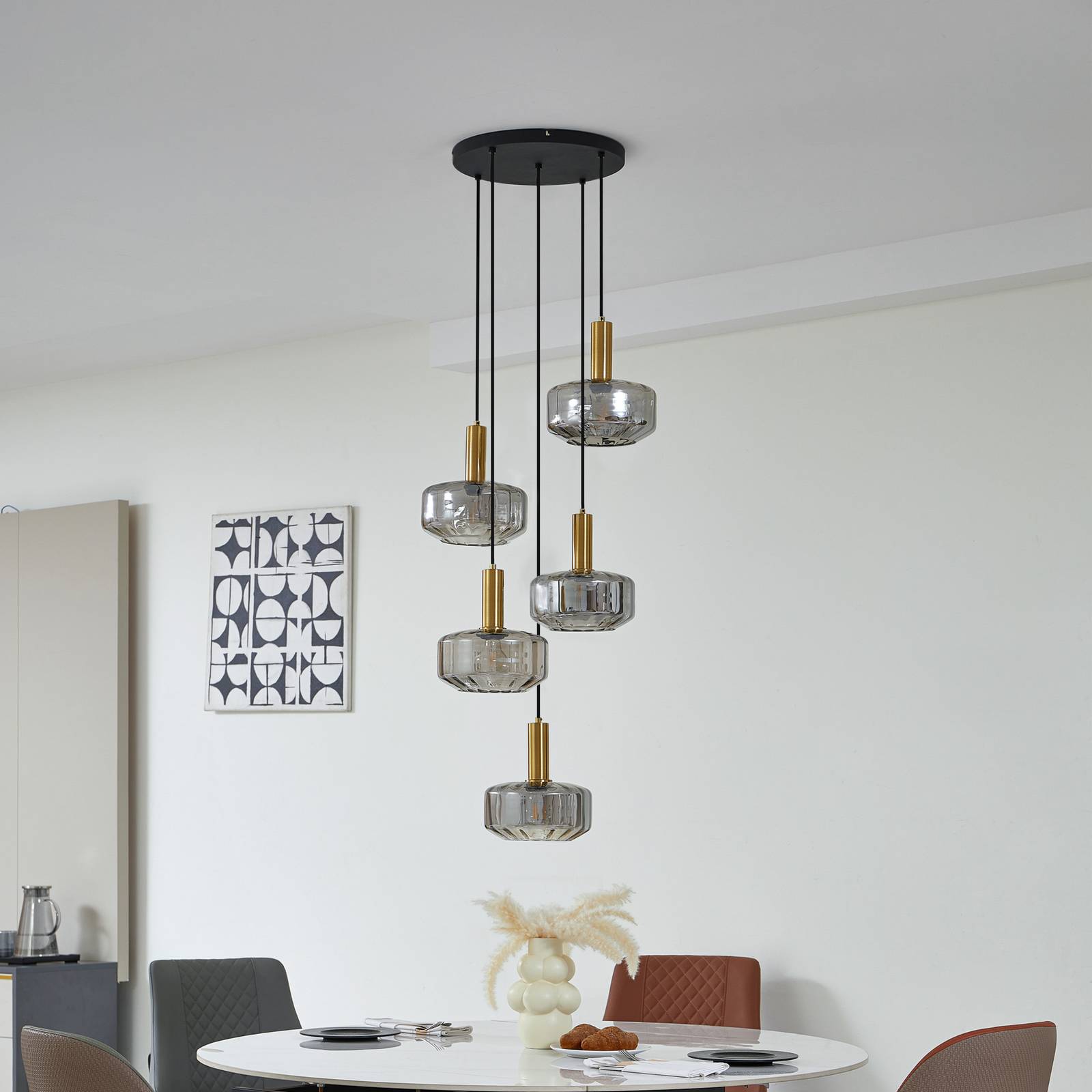 Lampa wisząca Lindby Hildur, 5-punktowa, dymny szary, szkło