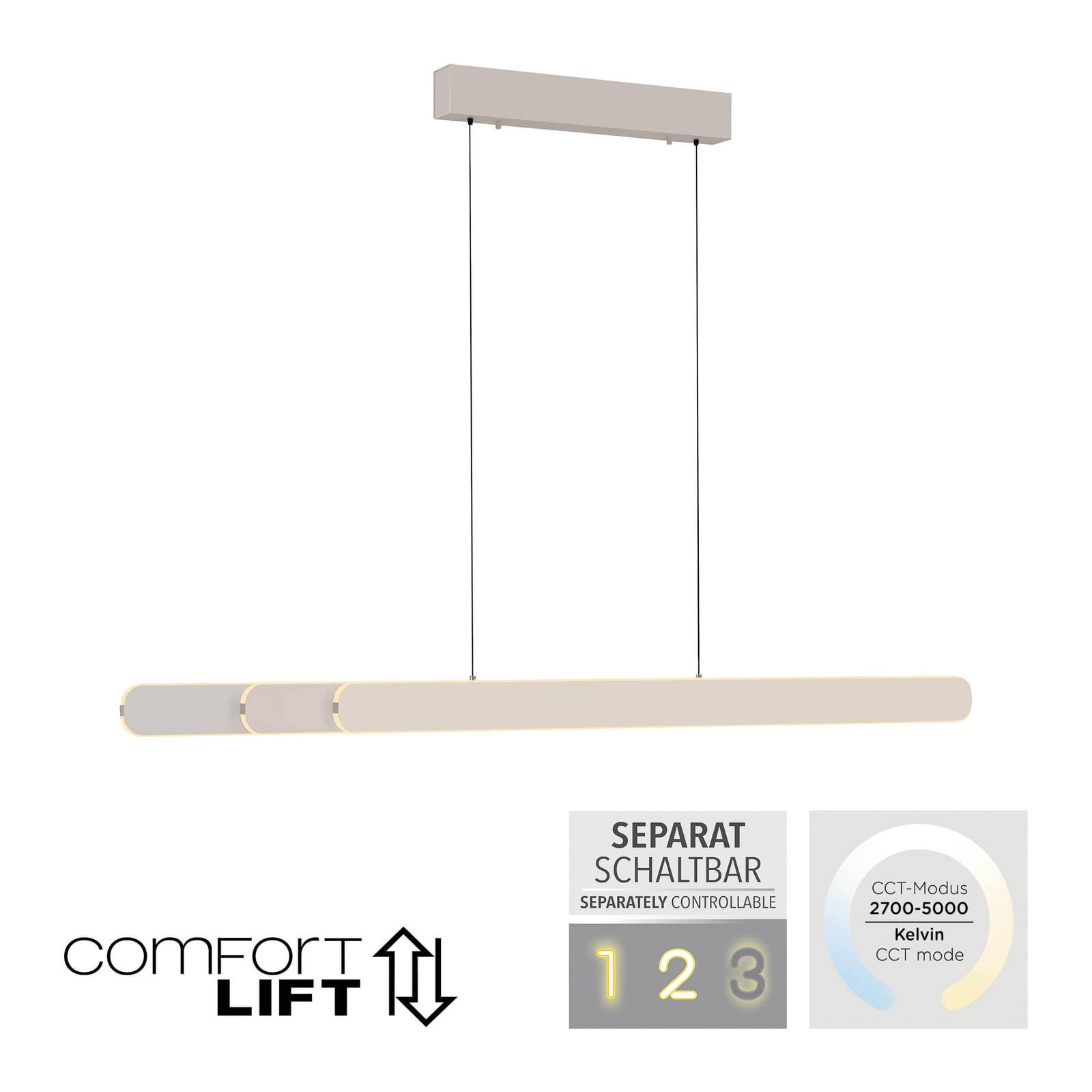 Adriana ROUND LED viseća svjetiljka, bež, duljina 160 cm, metal, CCT