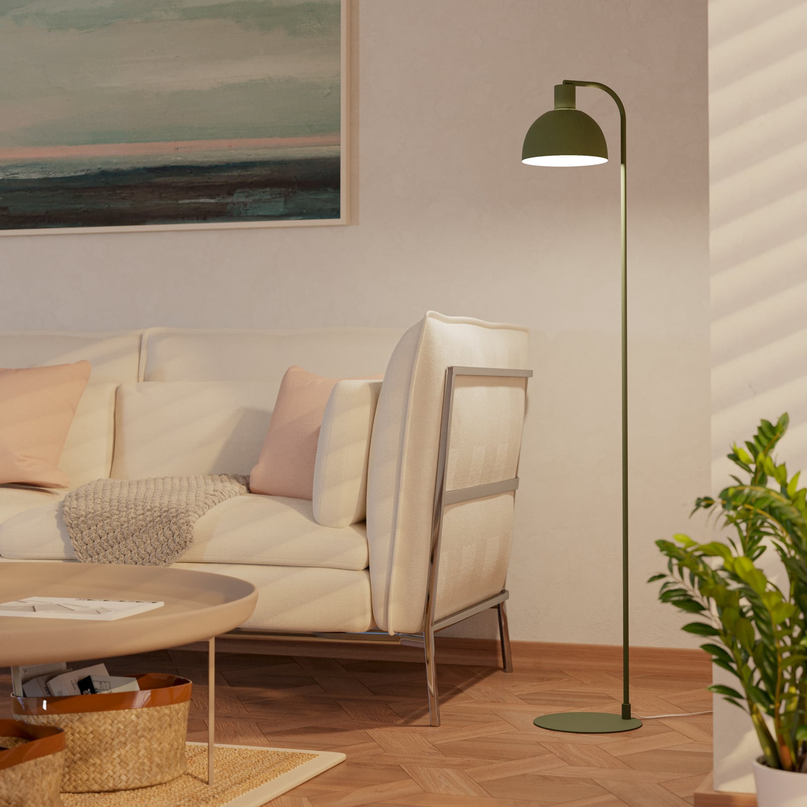 Cazalilla-lattiavalaisin, vihreä, metalli, E27, korkeus 149 cm