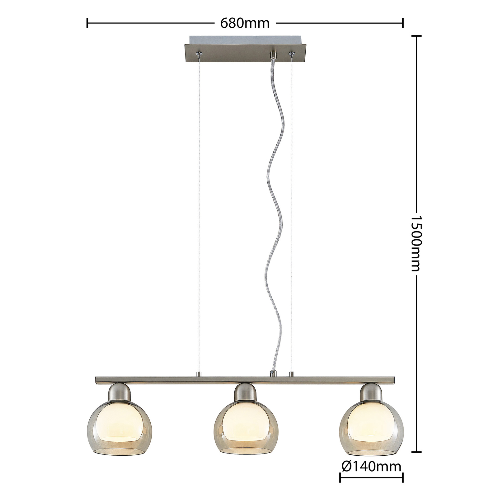 Lucande Kaiya hanglamp 3-lamps Ø 14 cm, langwerpig