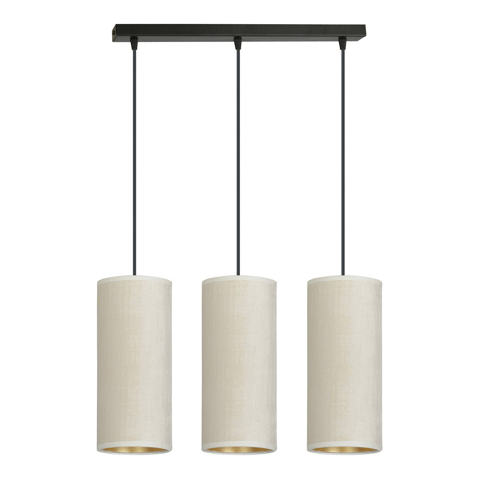 Suspension Joni tissu allongée 3 lampes blanc doré