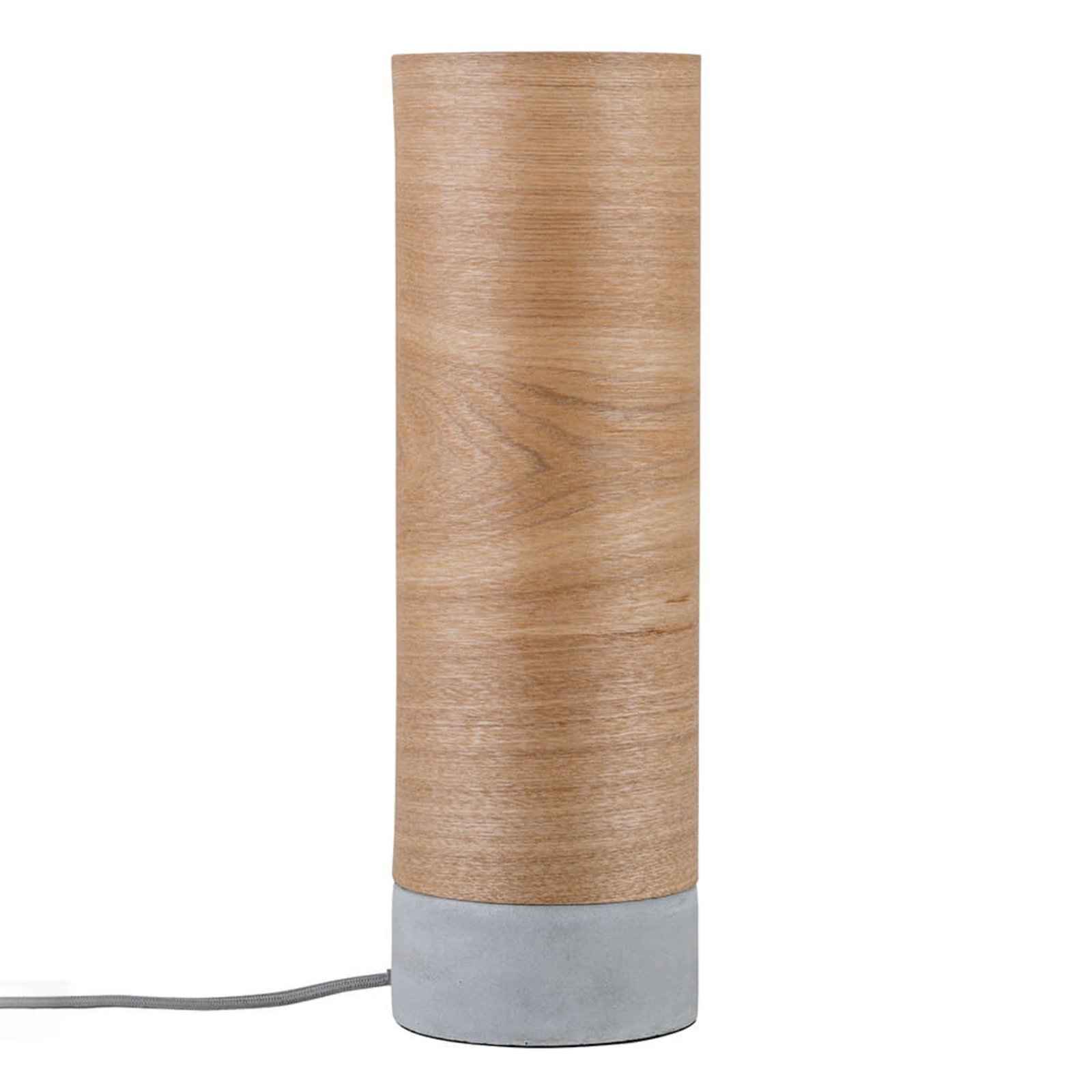 Cylindrical wood table lamp Skadi- concrete base