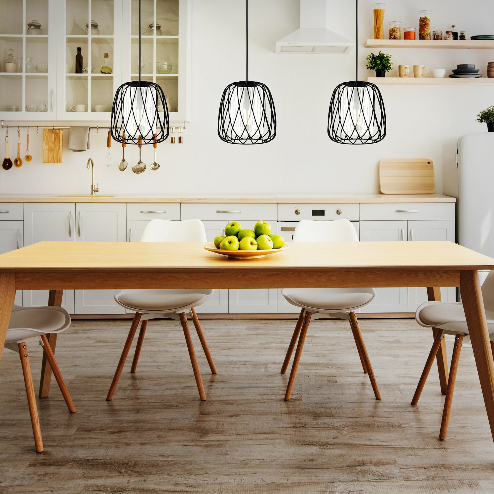 Viseča svetilka Floresta, črna, dolžina 89 cm, jeklo/steklo, 3-svetlobna Viseča svetilka Floresta, črna, dolžina 89 cm, jeklo/steklo, 3-svetlobna