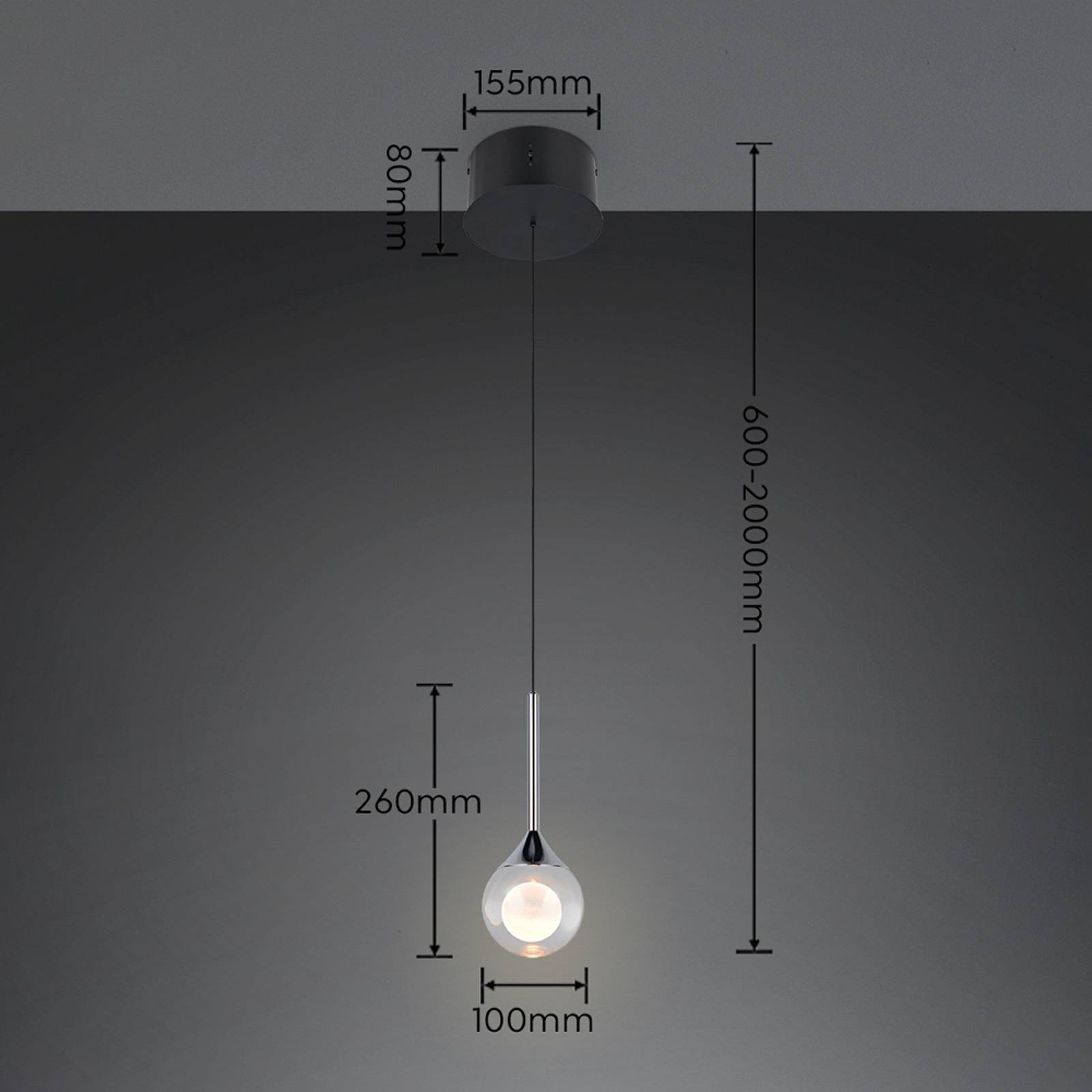 LED-pendellampe Calista, kromfarget, Ø 10 cm, metall/glass, CCT