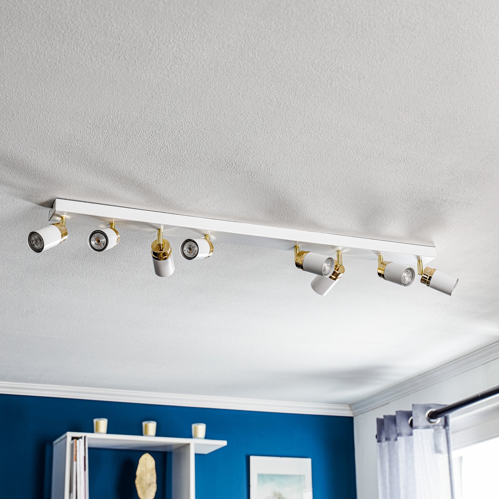 Spot pour plafond Rondo blanc/or à 8 lampes
